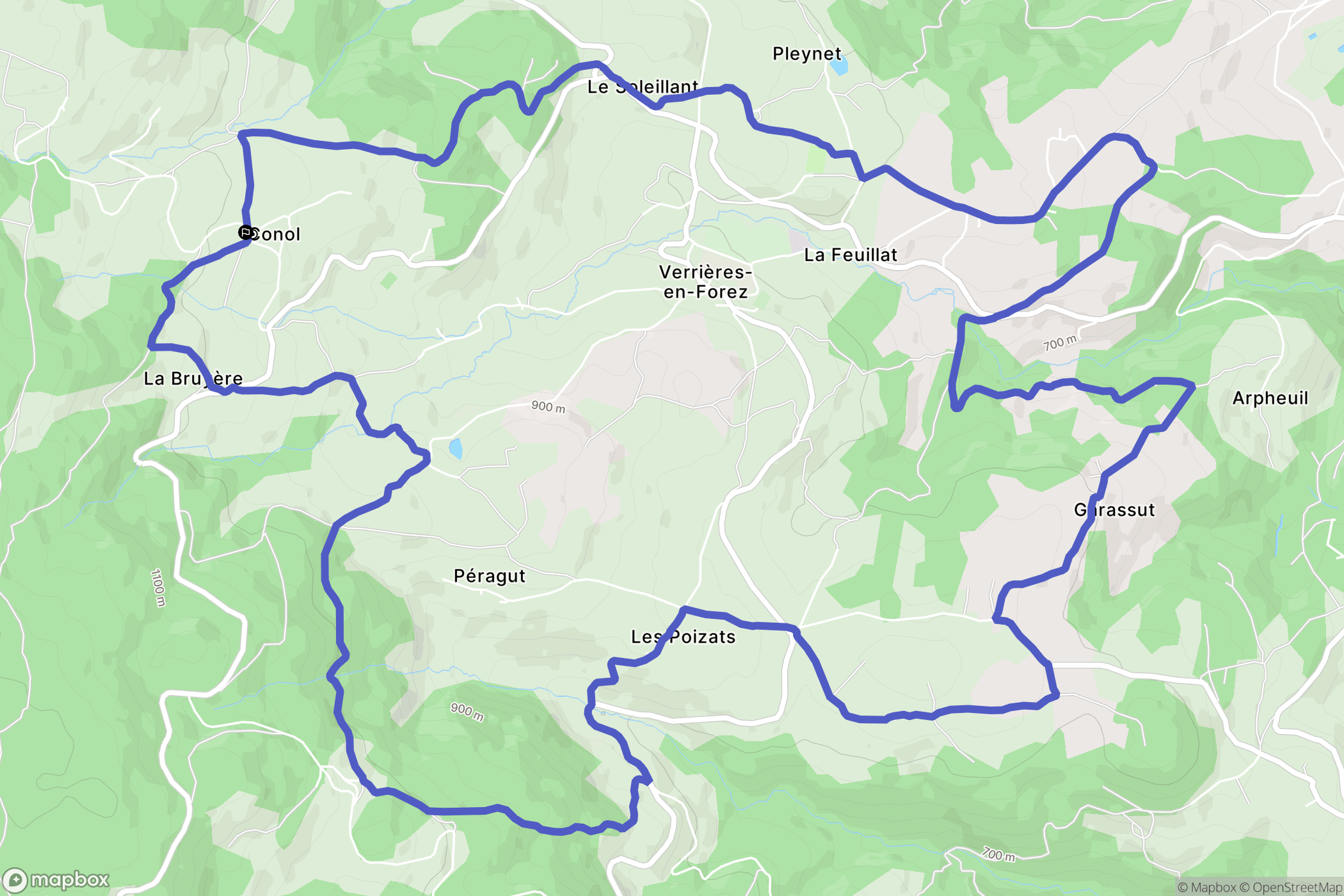Verrières-en-Forez : carte du parcours de randonnée - France
