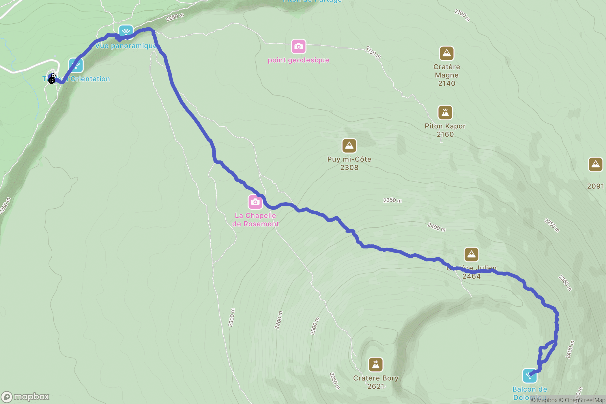 La Plaine des cafres : carte du parcours de randonnée - France