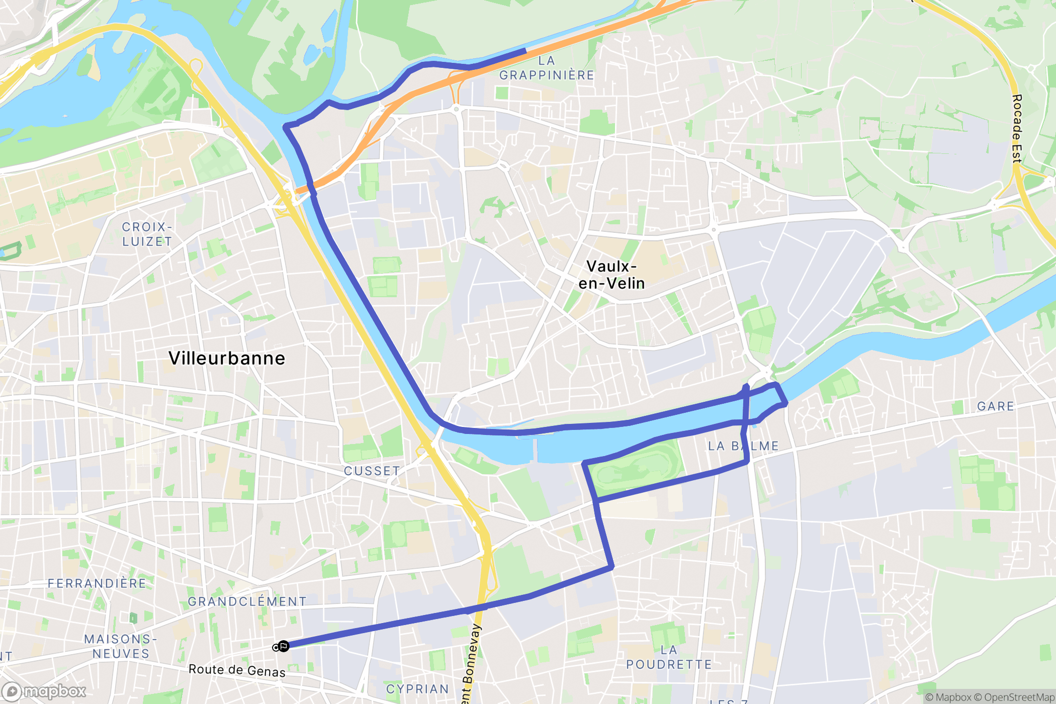 Villeurbanne : carte du parcours de randonnée - France