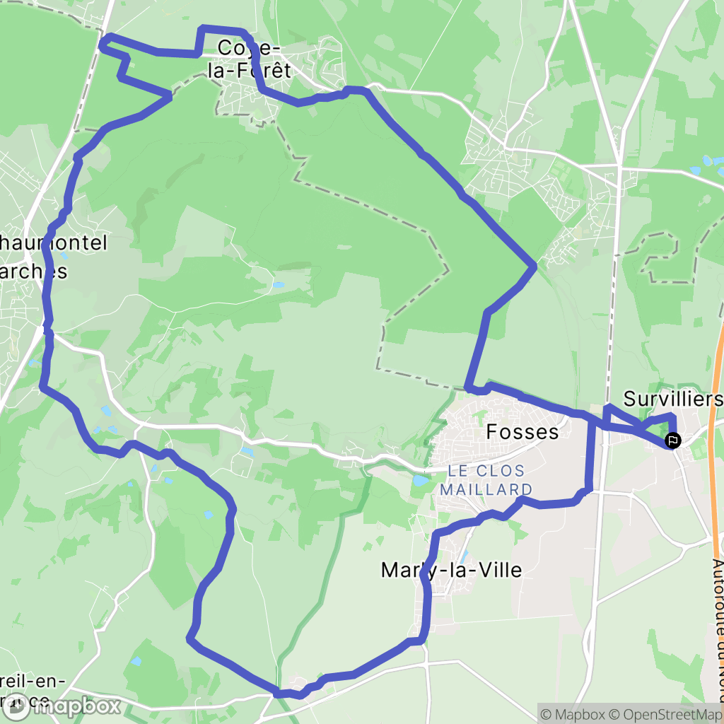 Fosses : carte du parcours de randonnée - France