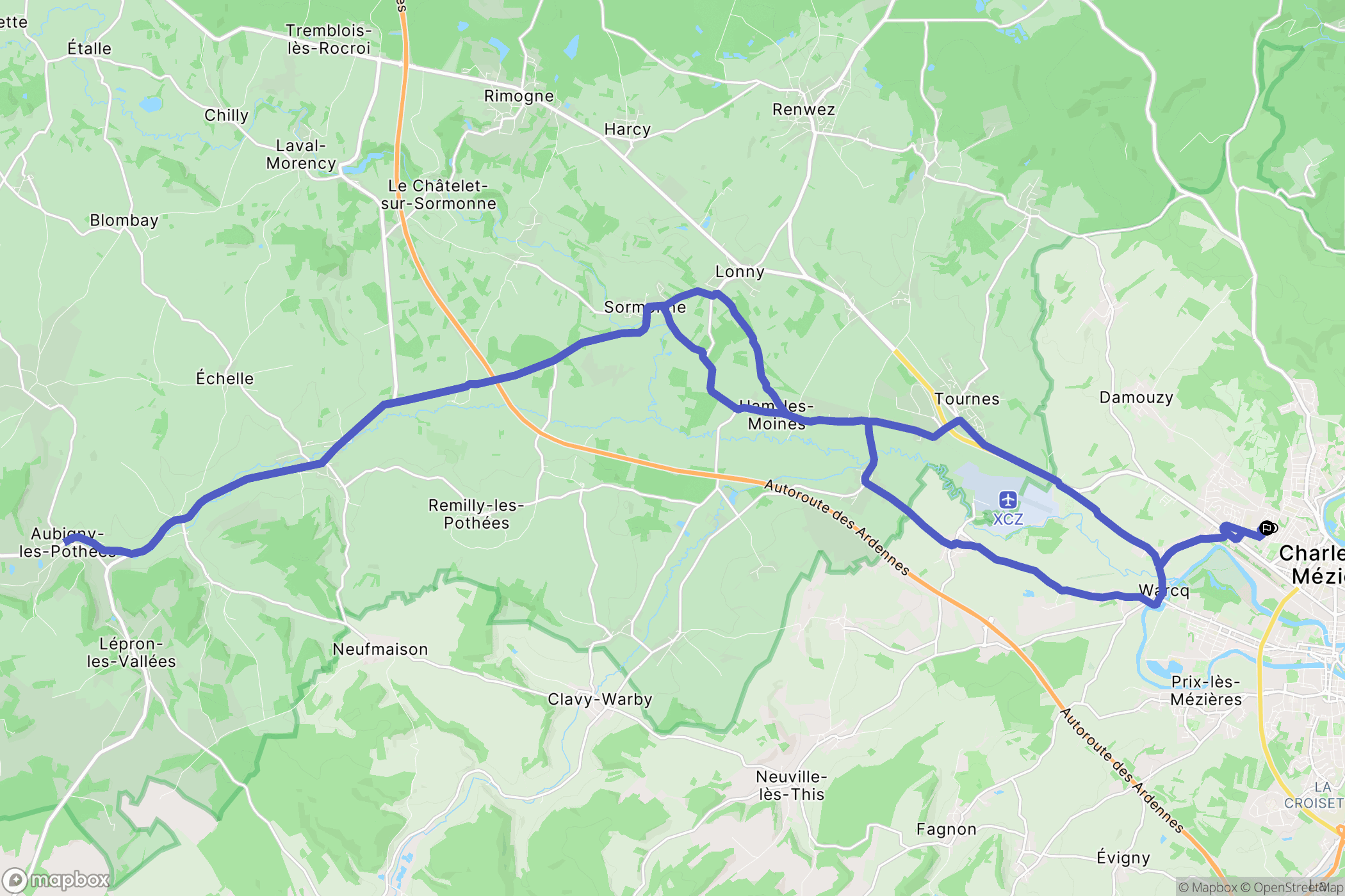 Charleville-Mézières : carte du parcours de randonnée - France