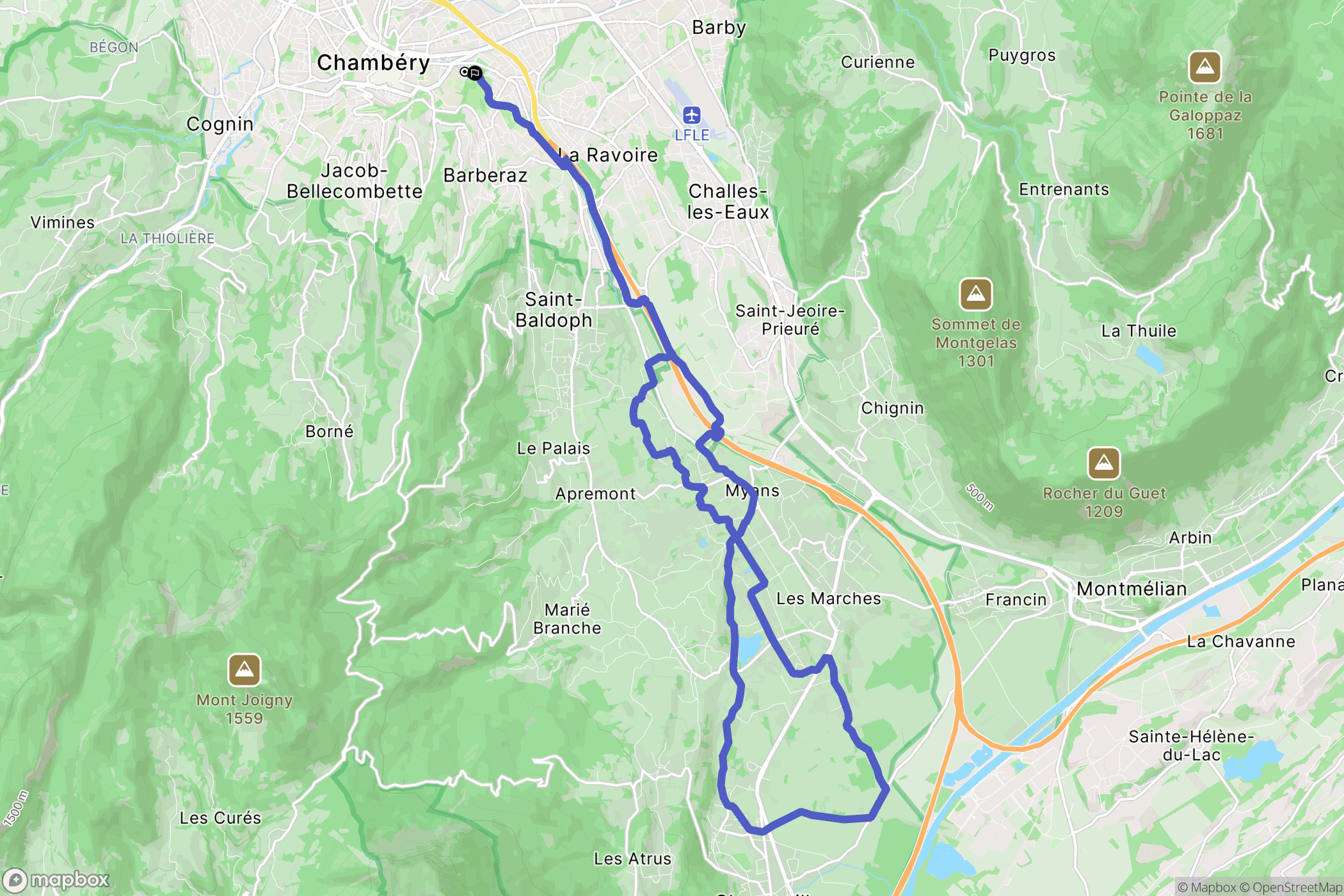 Chambéry : carte du parcours de randonnée - France