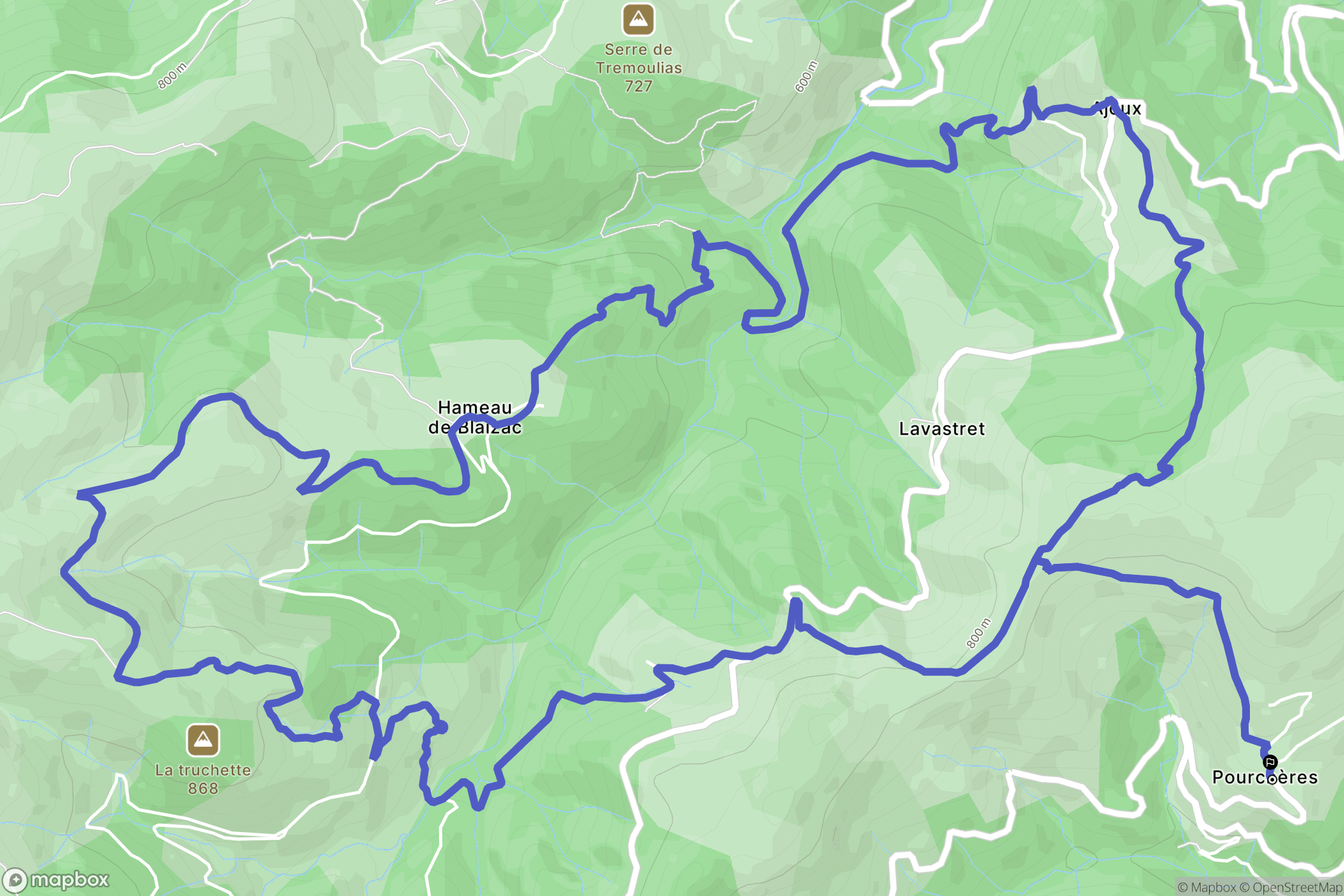 Pourchères : carte du parcours de randonnée - France
