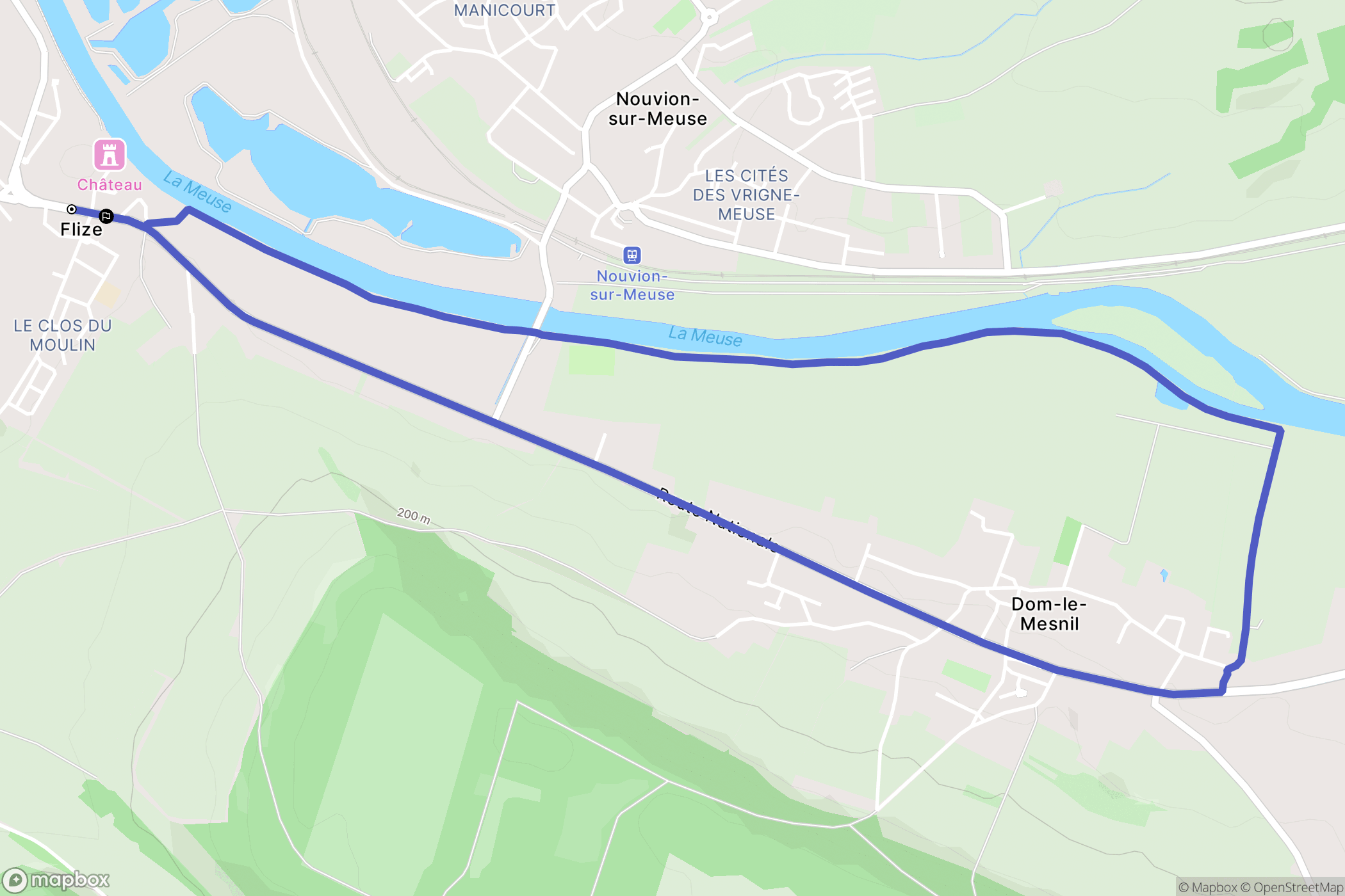 Flize : carte du parcours de randonnée - France