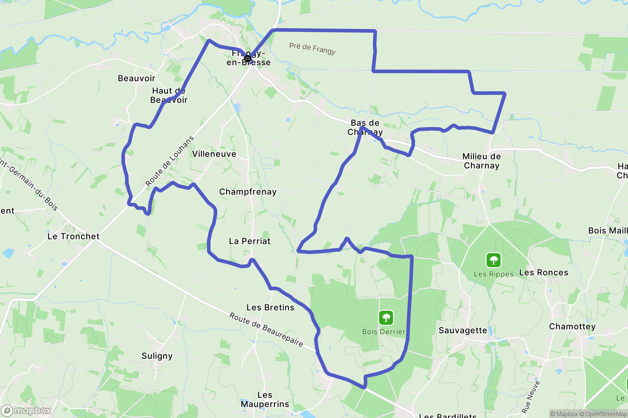 Frangy-en-Bresse : carte du parcours de randonnée - France