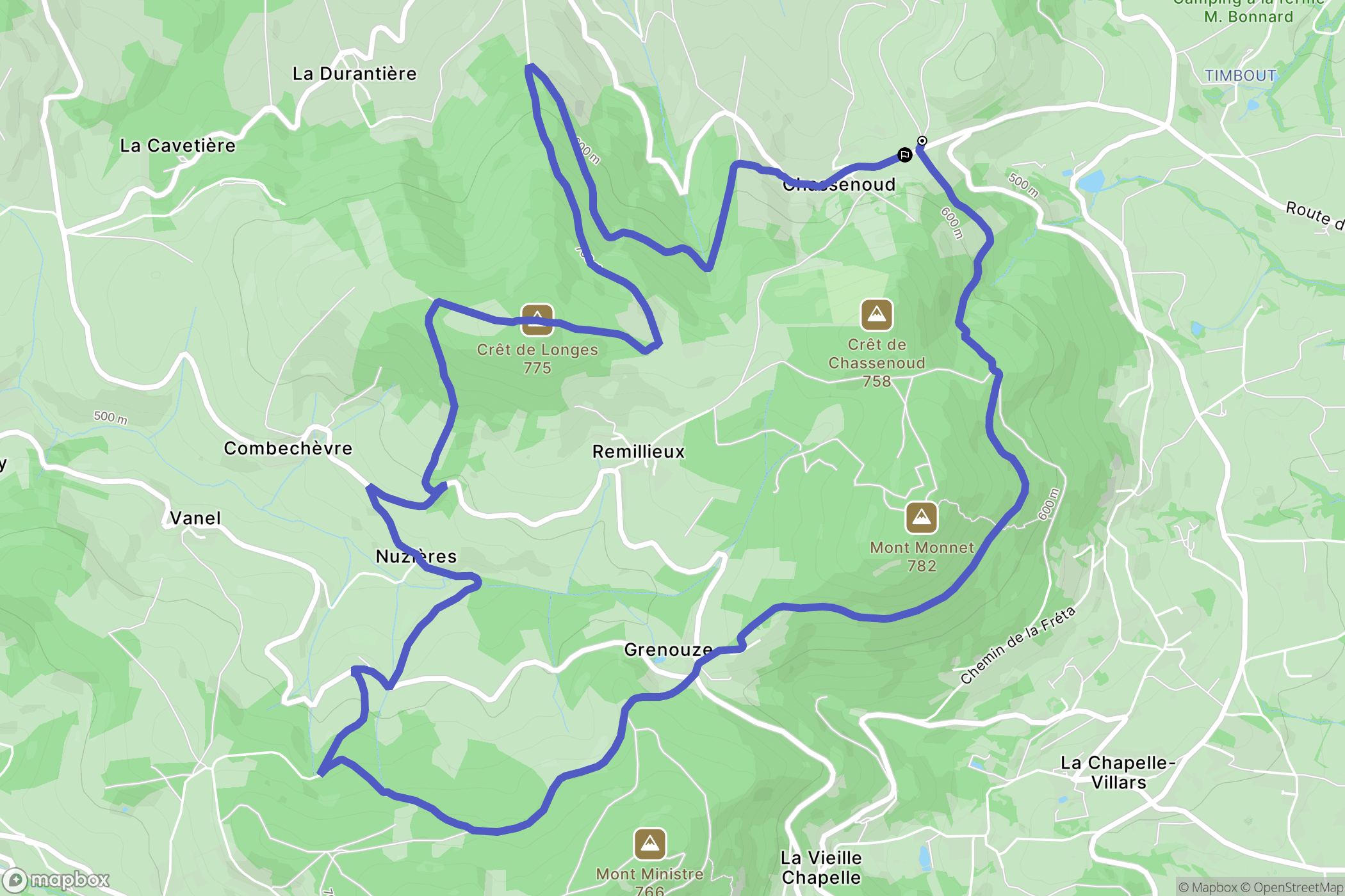 Longes : carte du parcours de randonnée - France