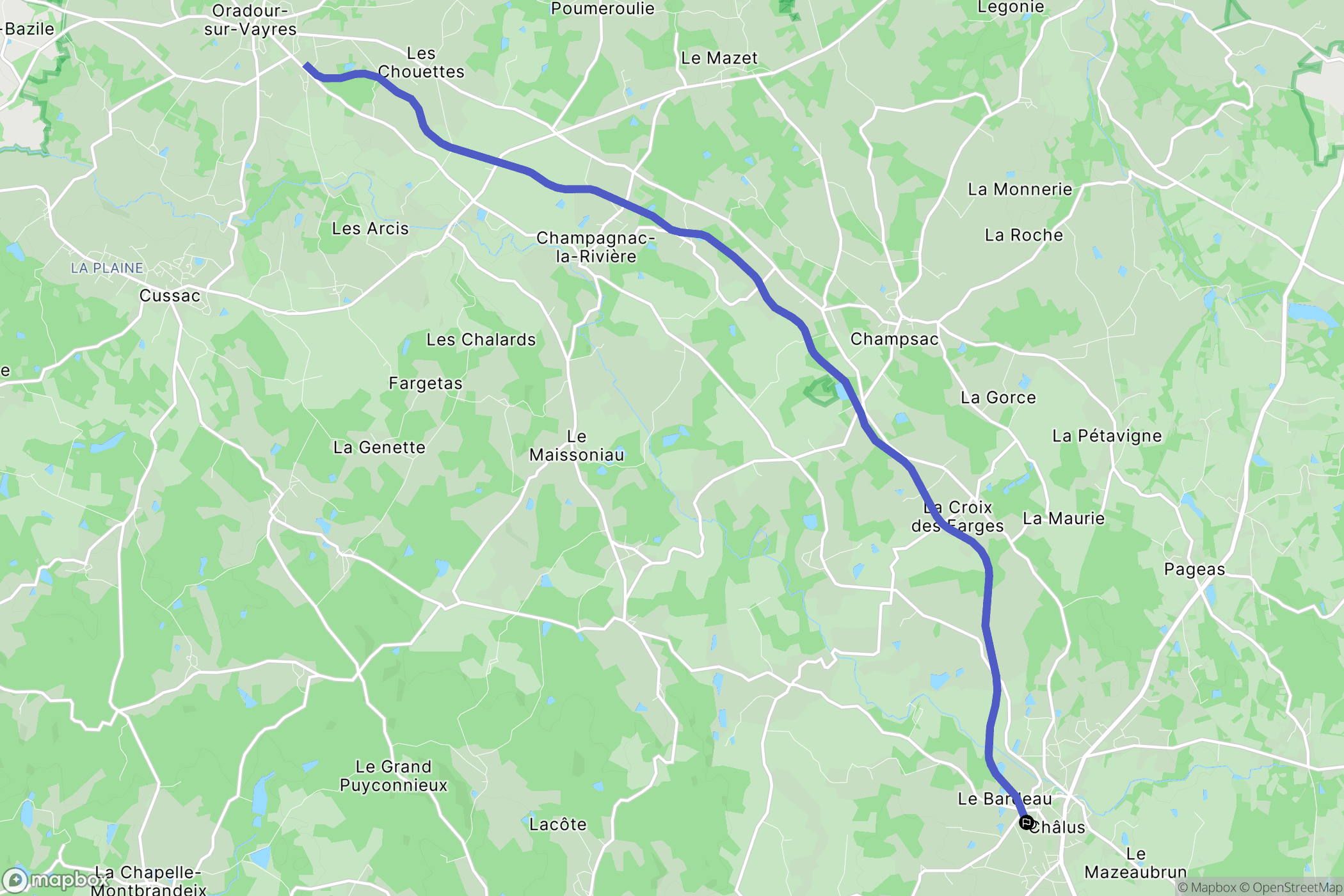 Chalus : carte du parcours de randonnée - France