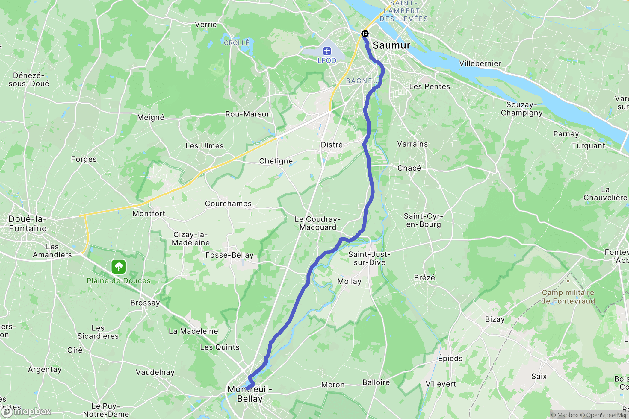 Saumur : carte du parcours de randonnée - France