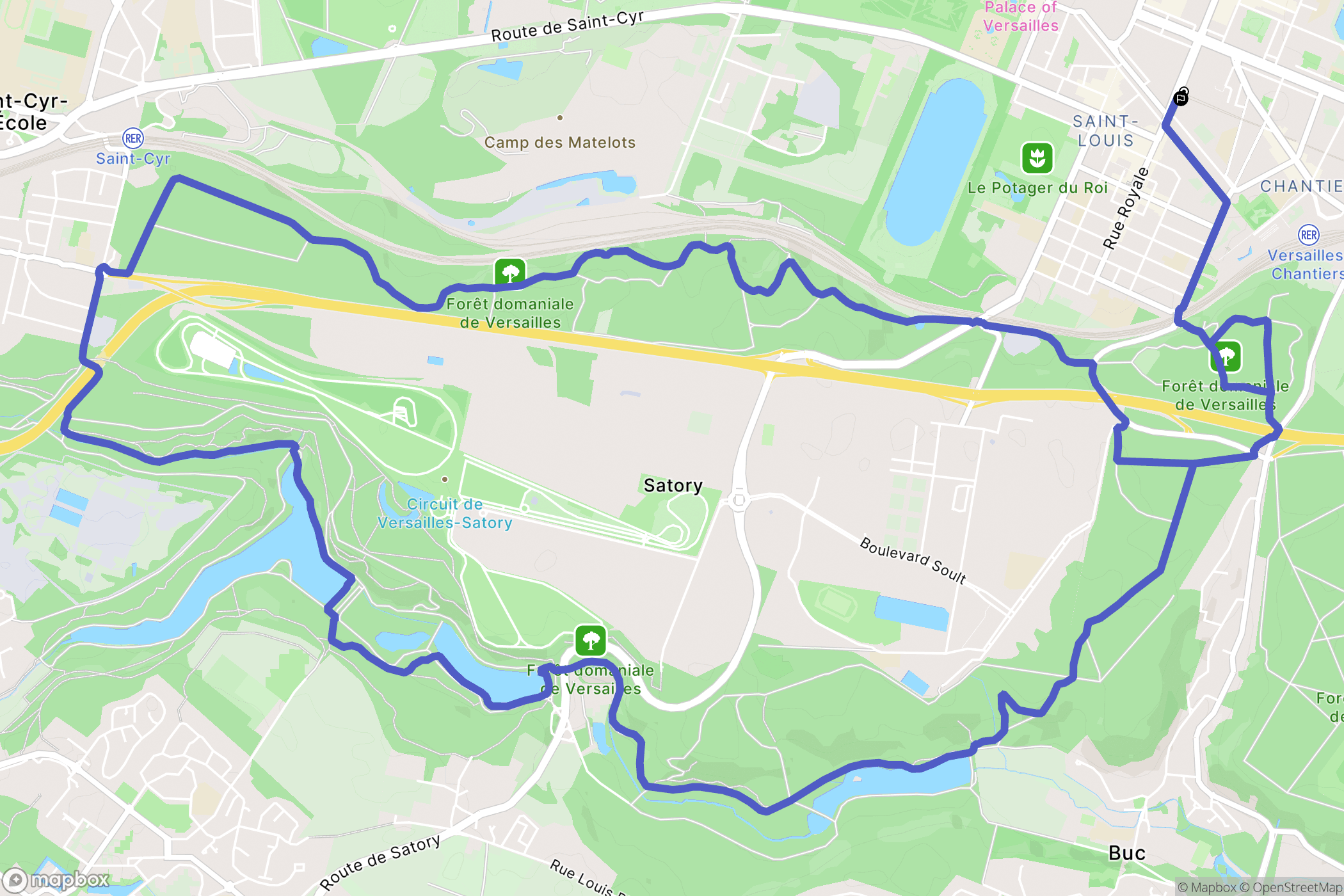 Versailles : carte du parcours de randonnée - France