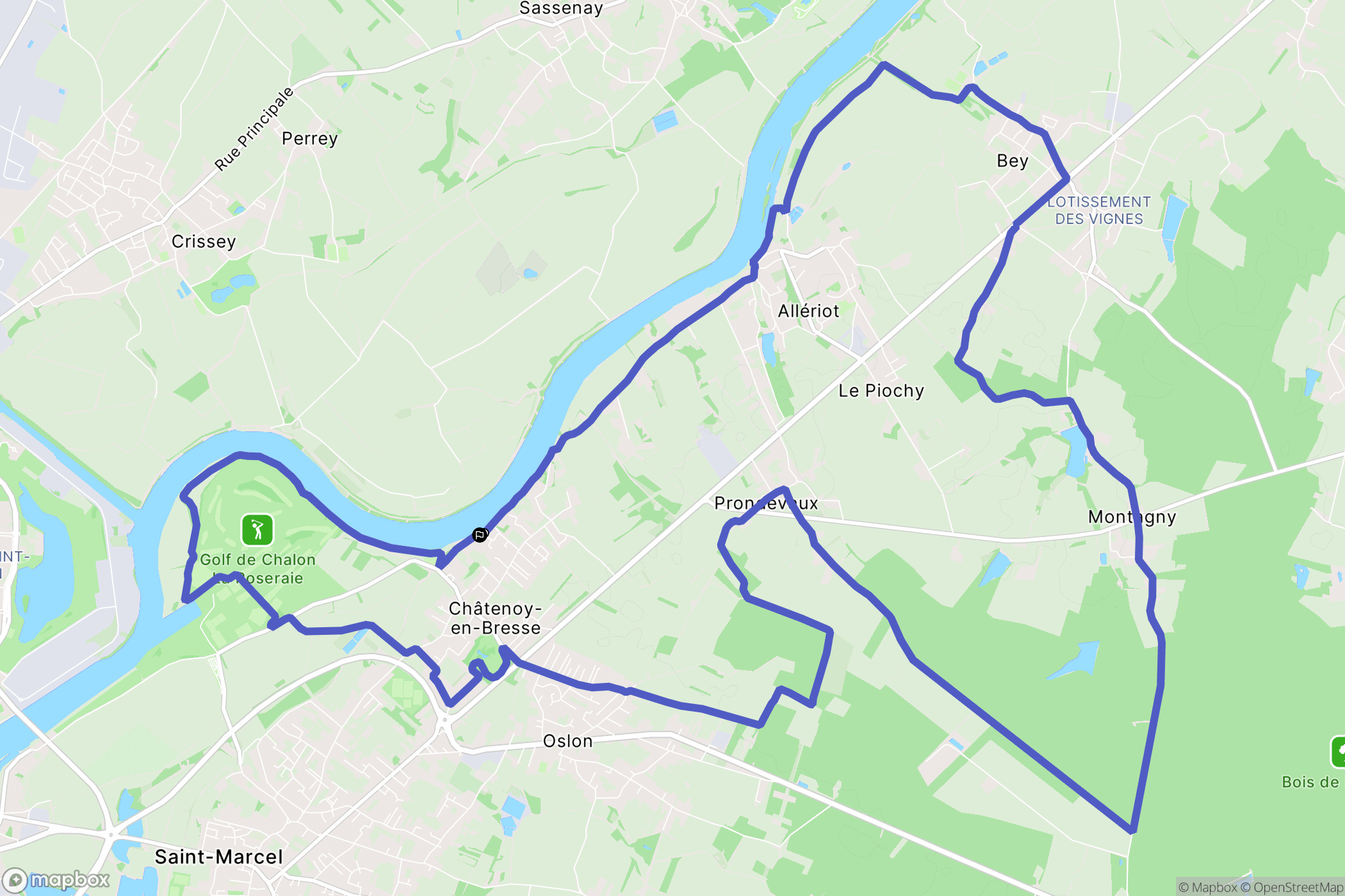 Châtenoy-en-Bresse : carte du parcours de randonnée - France