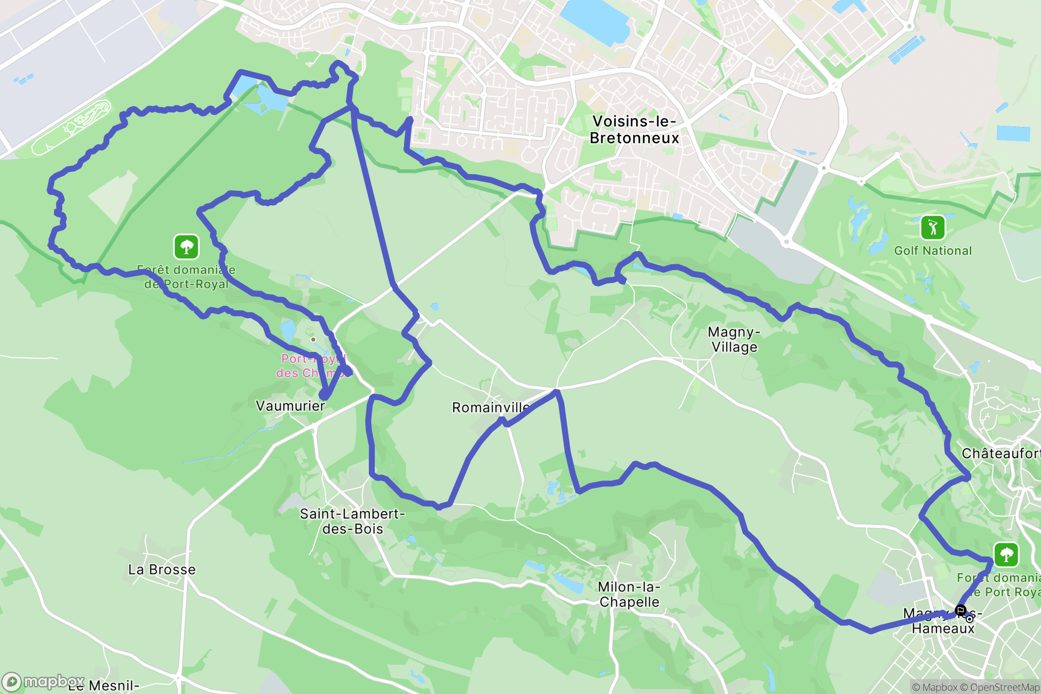 Magny-les-Hameaux : carte du parcours de randonnée - France