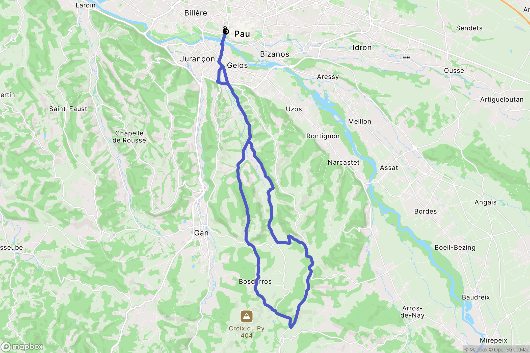 Pau : carte du parcours de randonnée - France