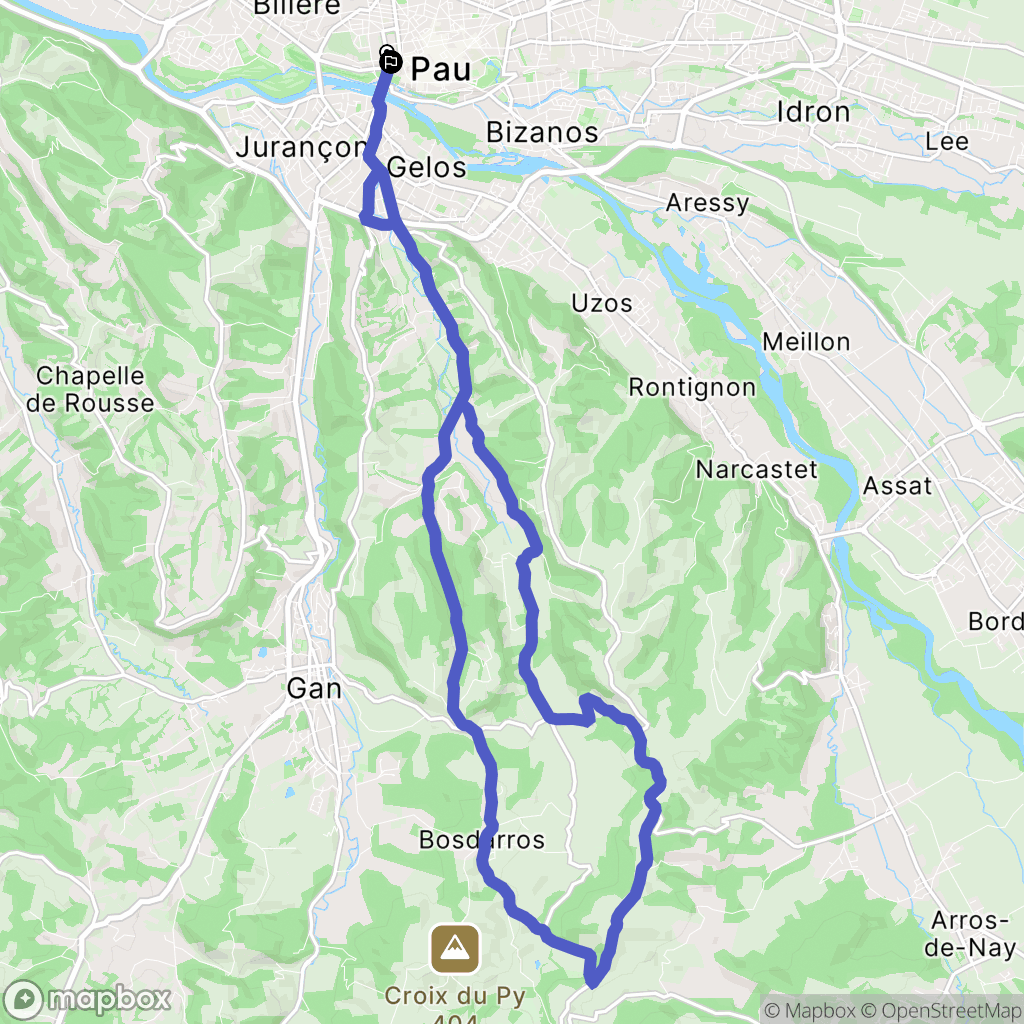 Pau : carte du parcours de randonnée - France