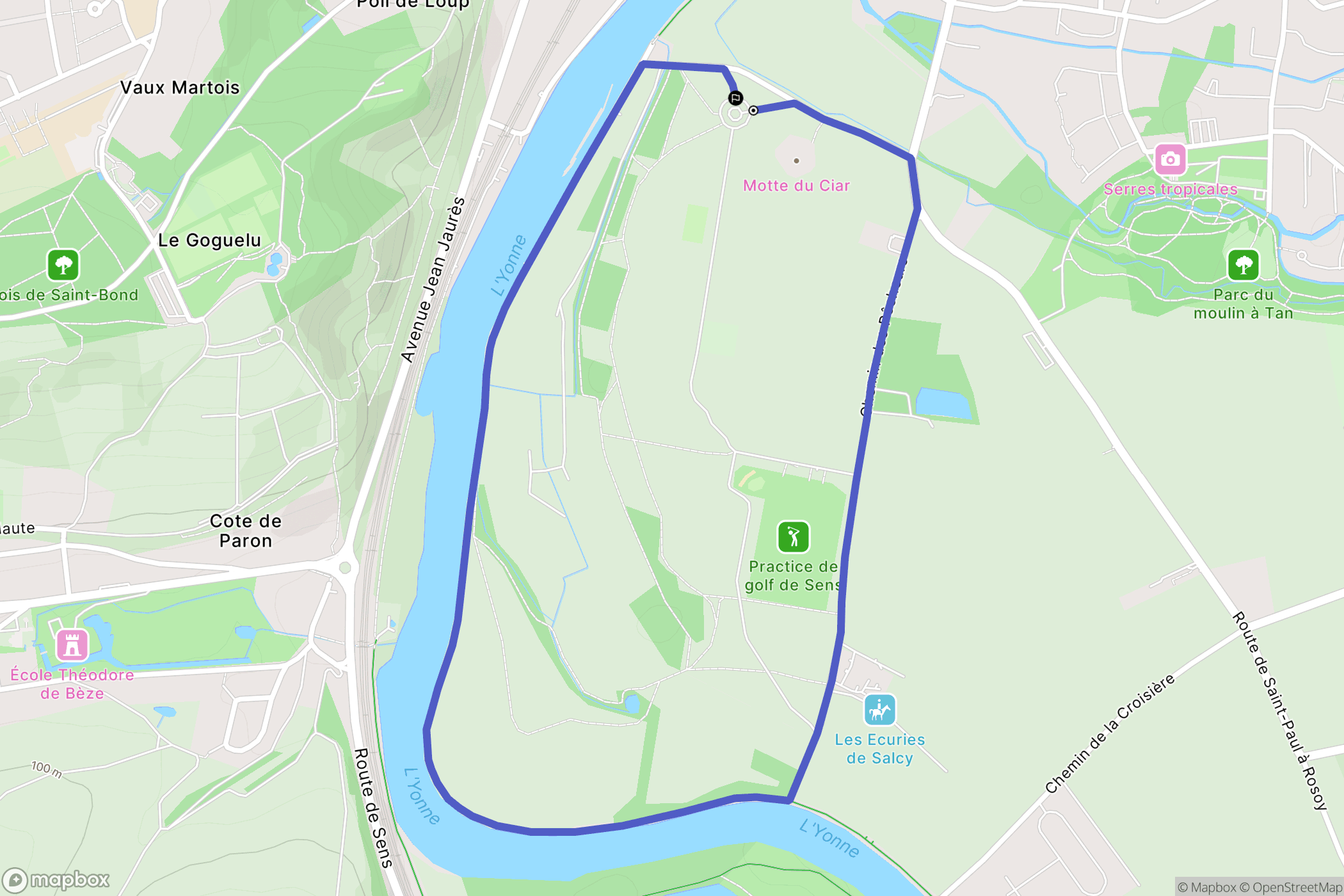Sens : carte du parcours de randonnée - France