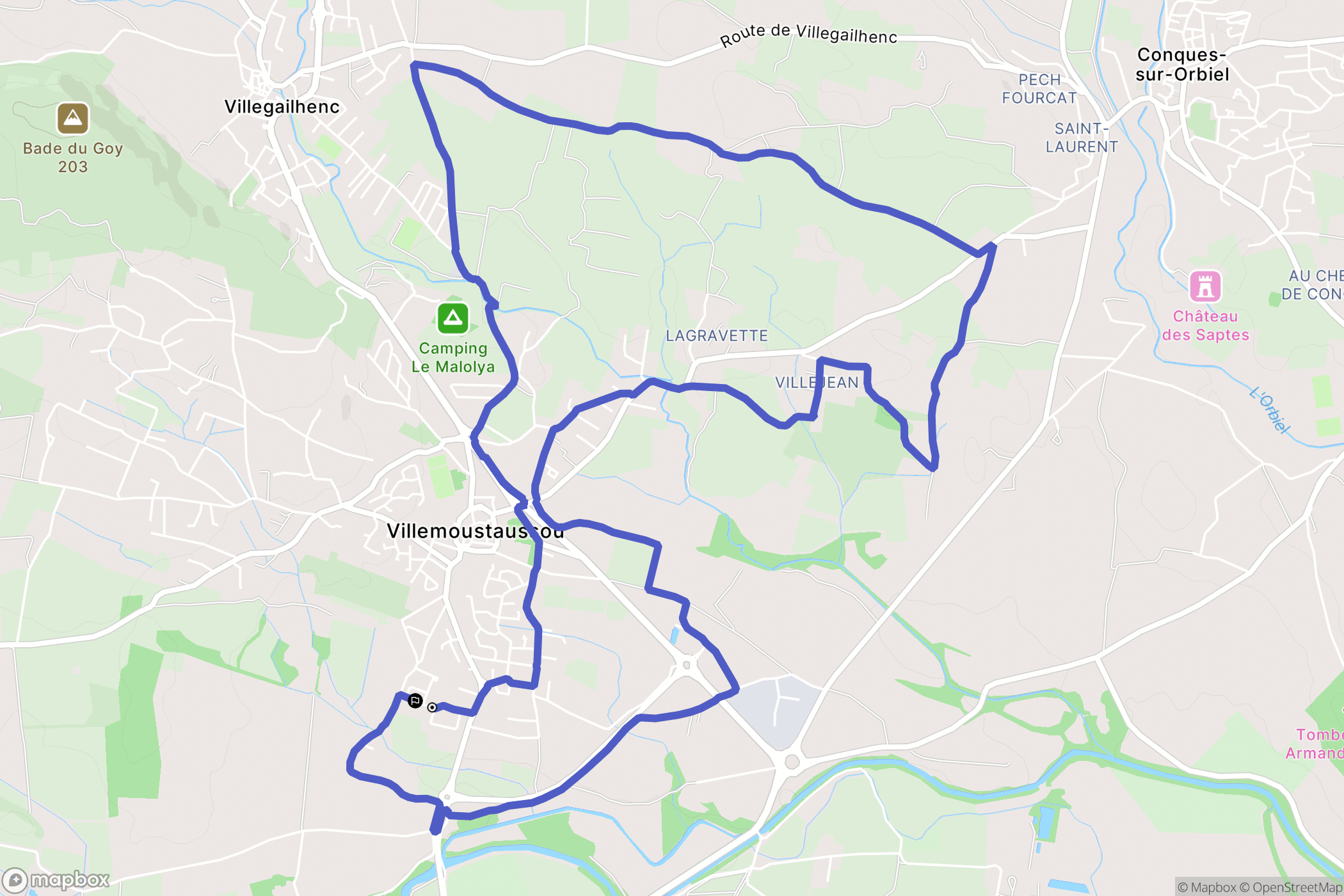 Villemoustaussou : carte du parcours de randonnée - France