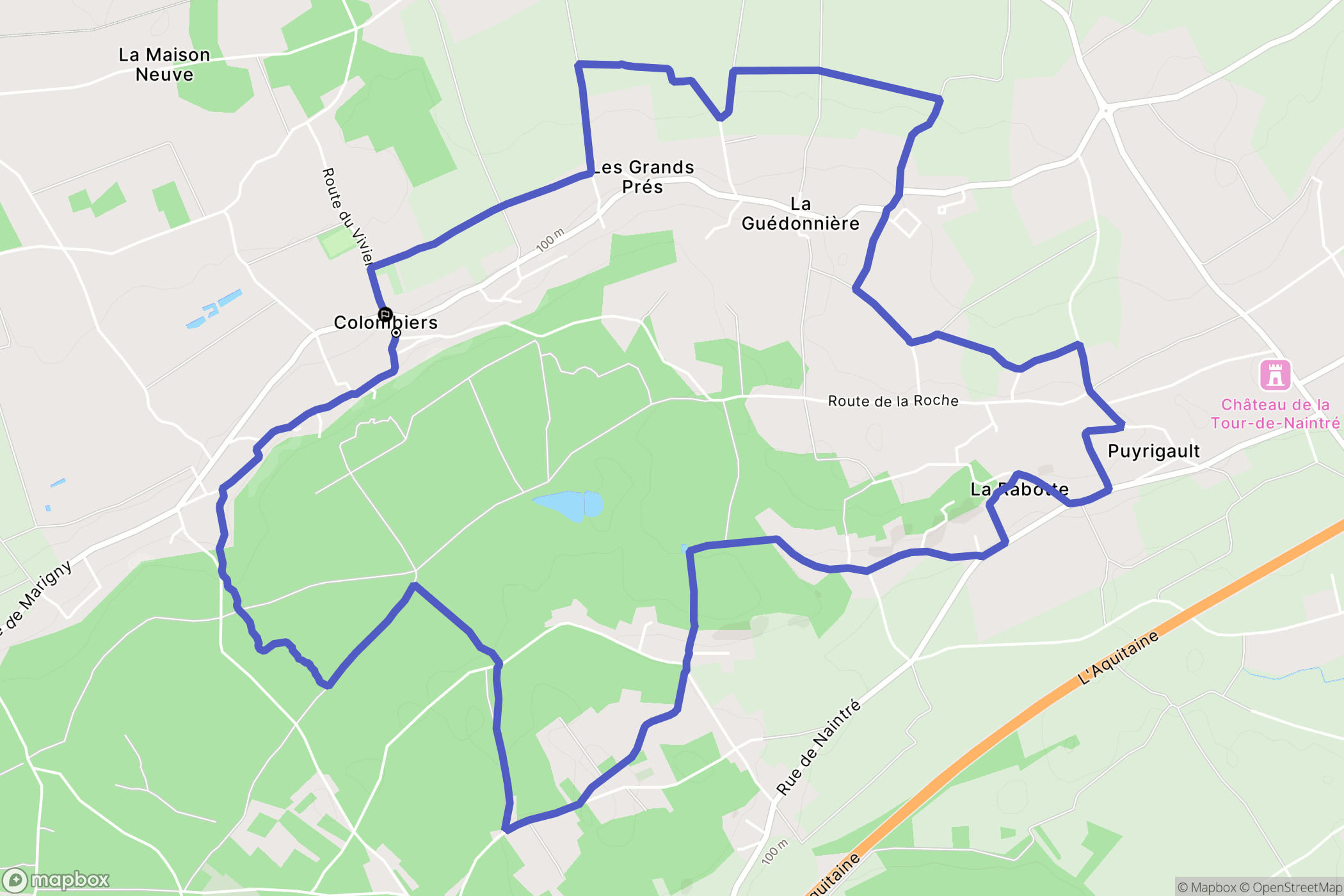 Colombiers : carte du parcours de randonnée - France