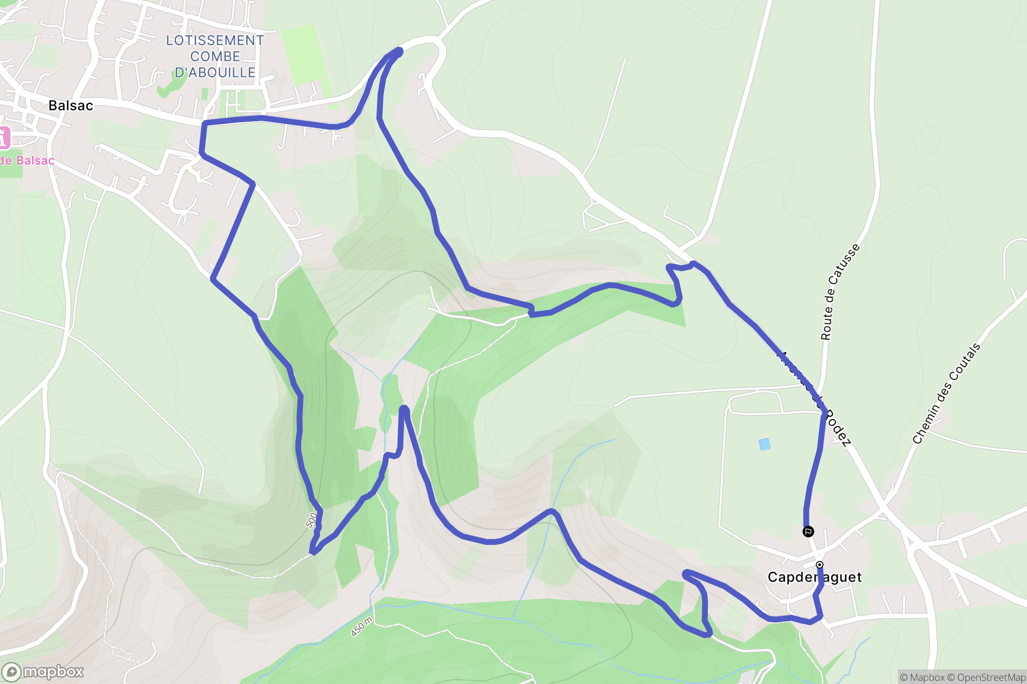 Druelle Balsac : carte du parcours de randonnée - France