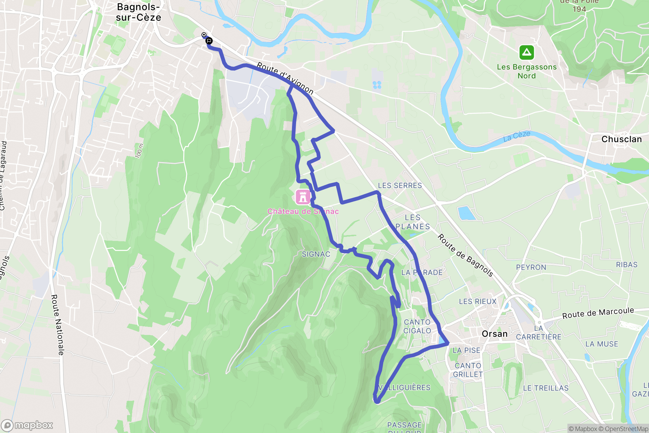 Bagnols-sur-Cèze : carte du parcours de randonnée - France