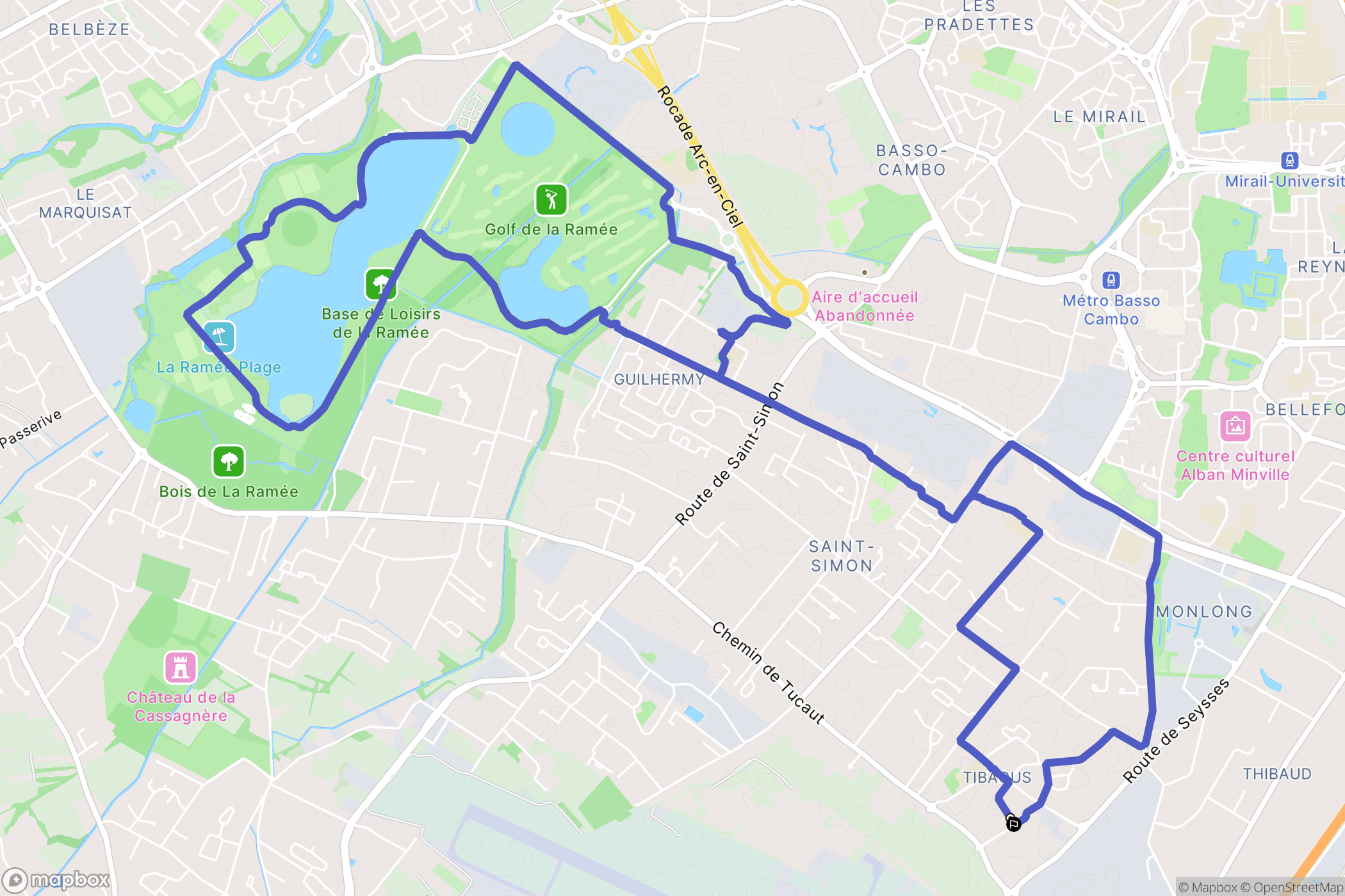 Toulouse : carte du parcours de randonnée - France
