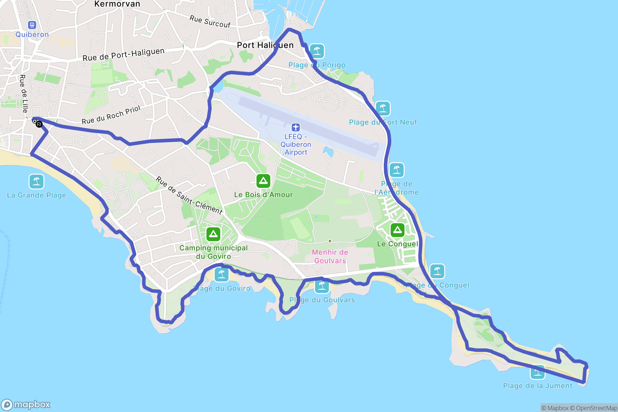 Quiberon : carte du parcours de randonnée - France