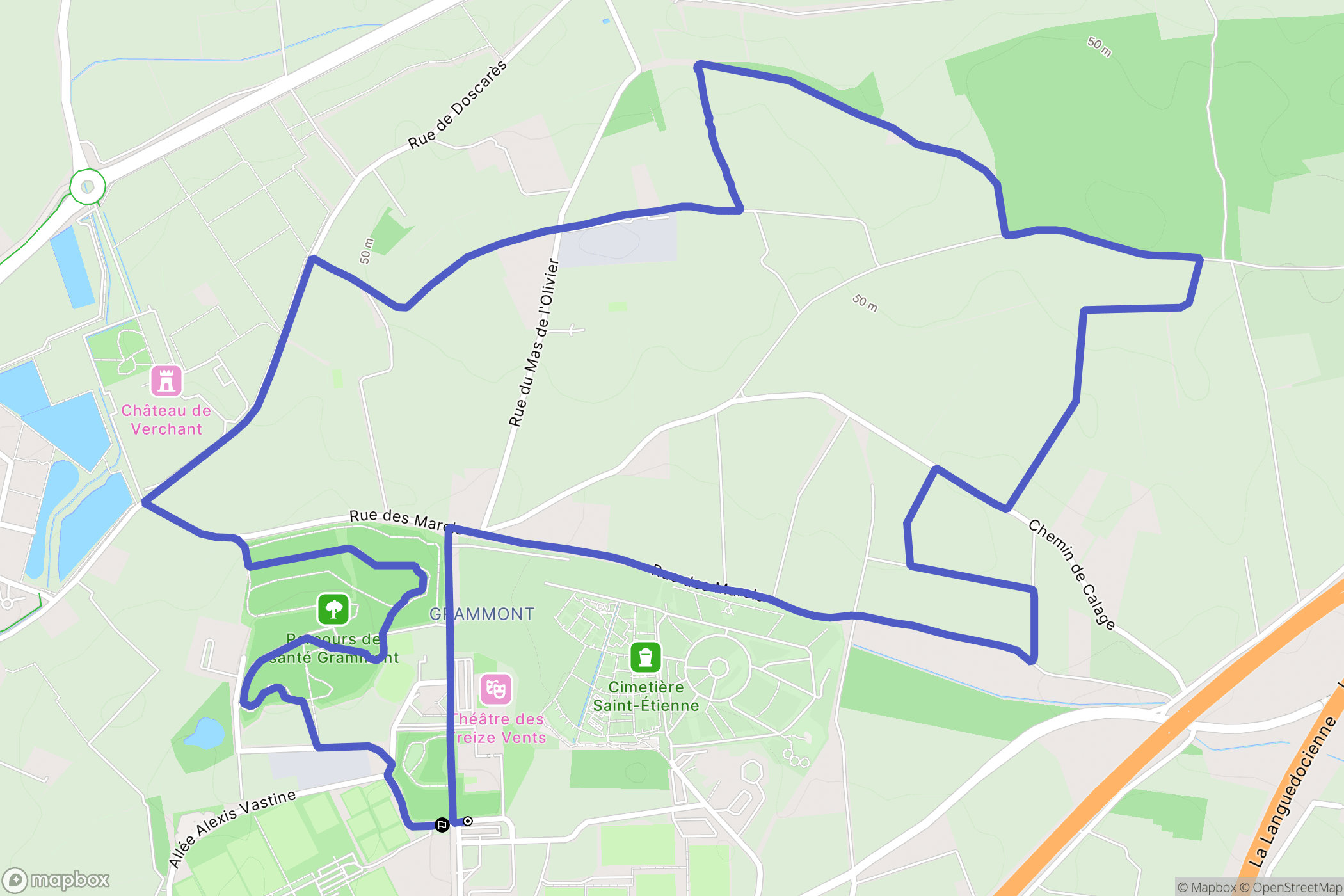 Montpellier : carte du parcours de randonnée - France