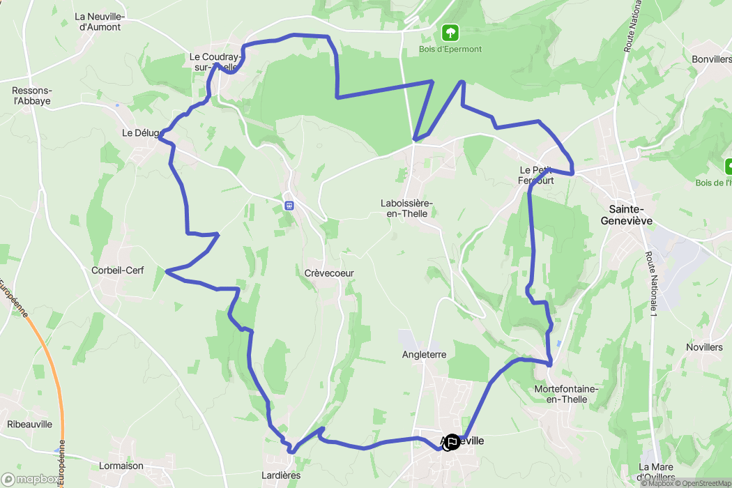 Andeville : carte du parcours de randonnée - France