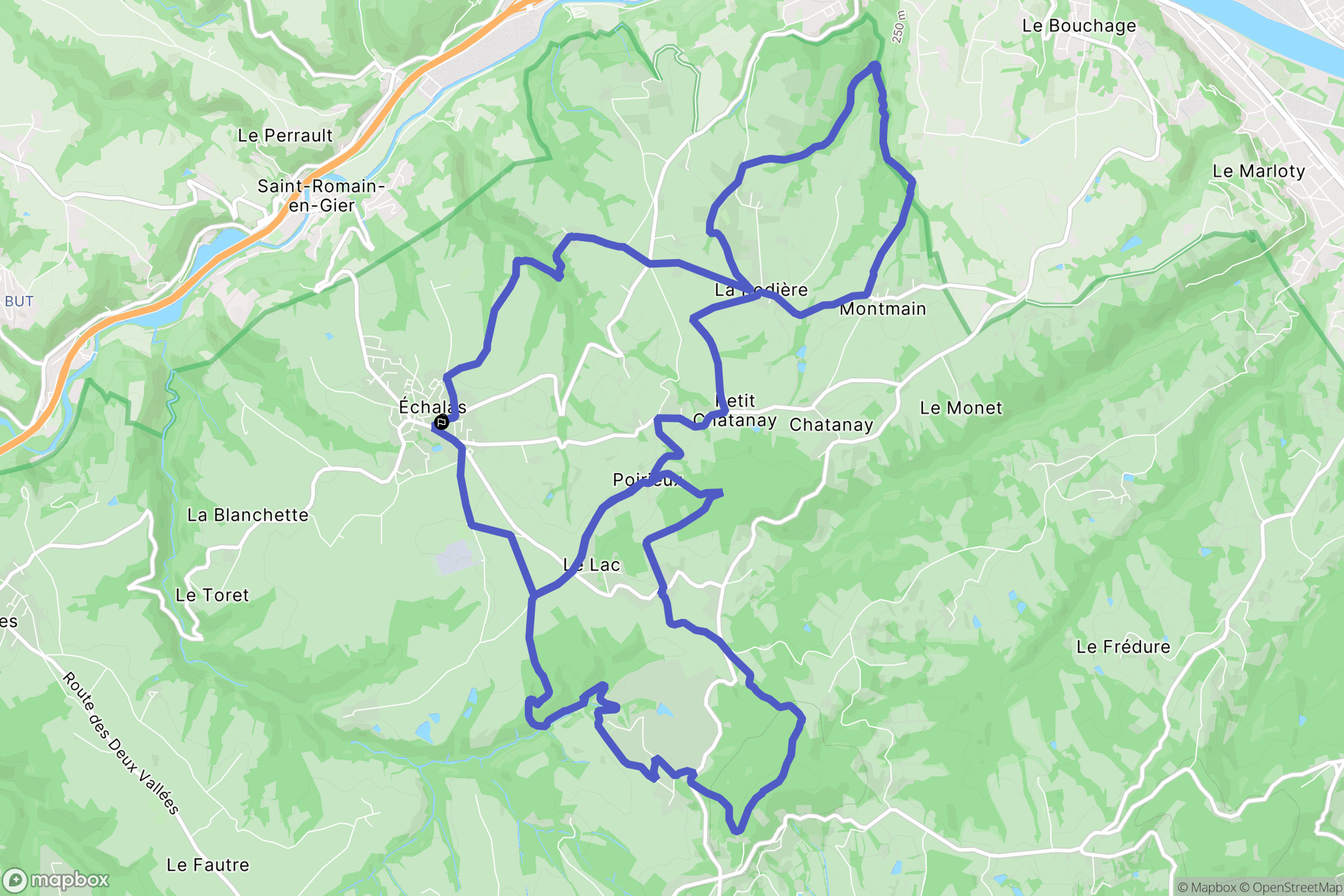 Echalas : carte du parcours de randonnée - France