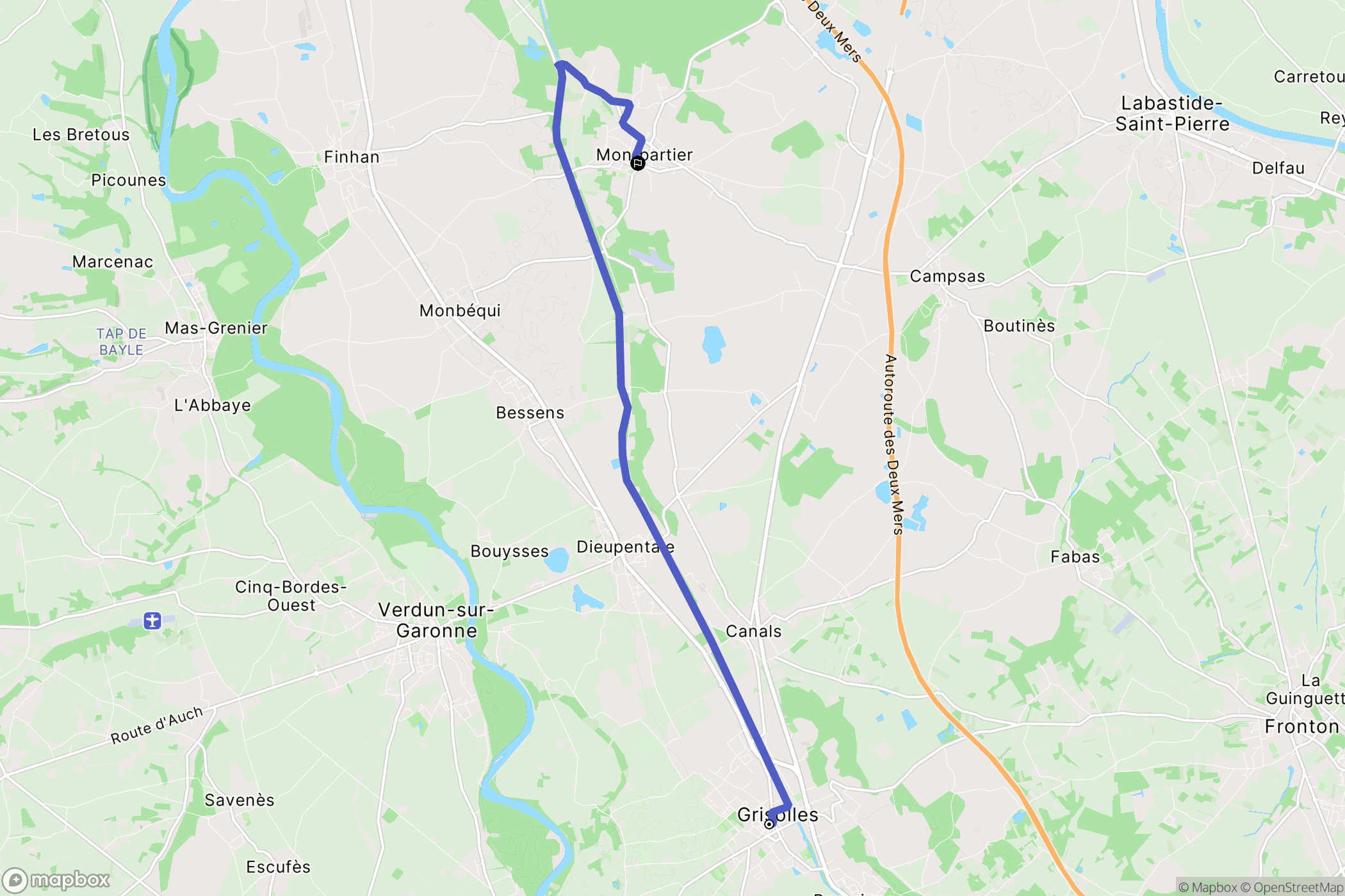 Grisolles : carte du parcours de randonnée - France