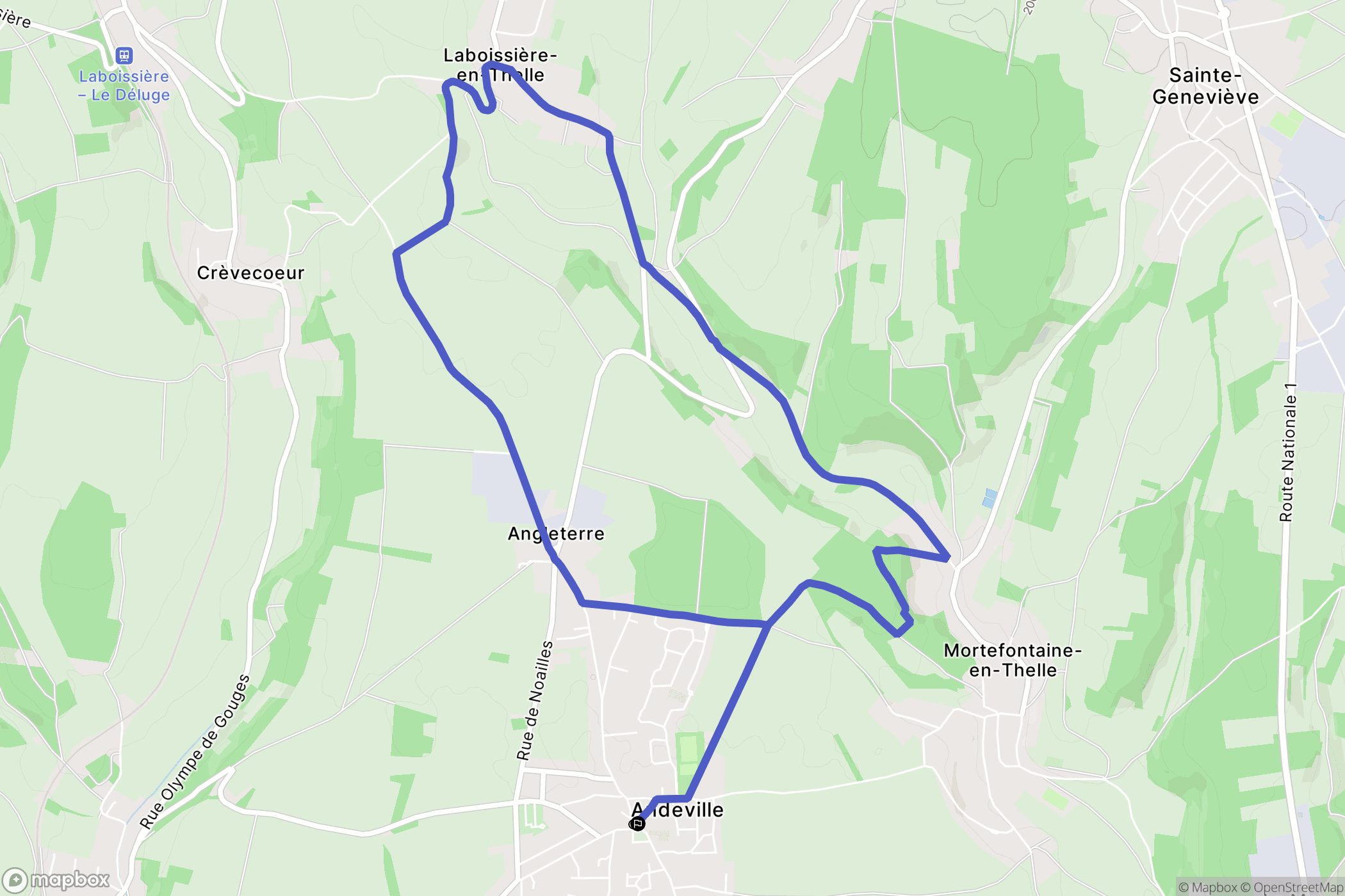 Andeville : carte du parcours de randonnée - France