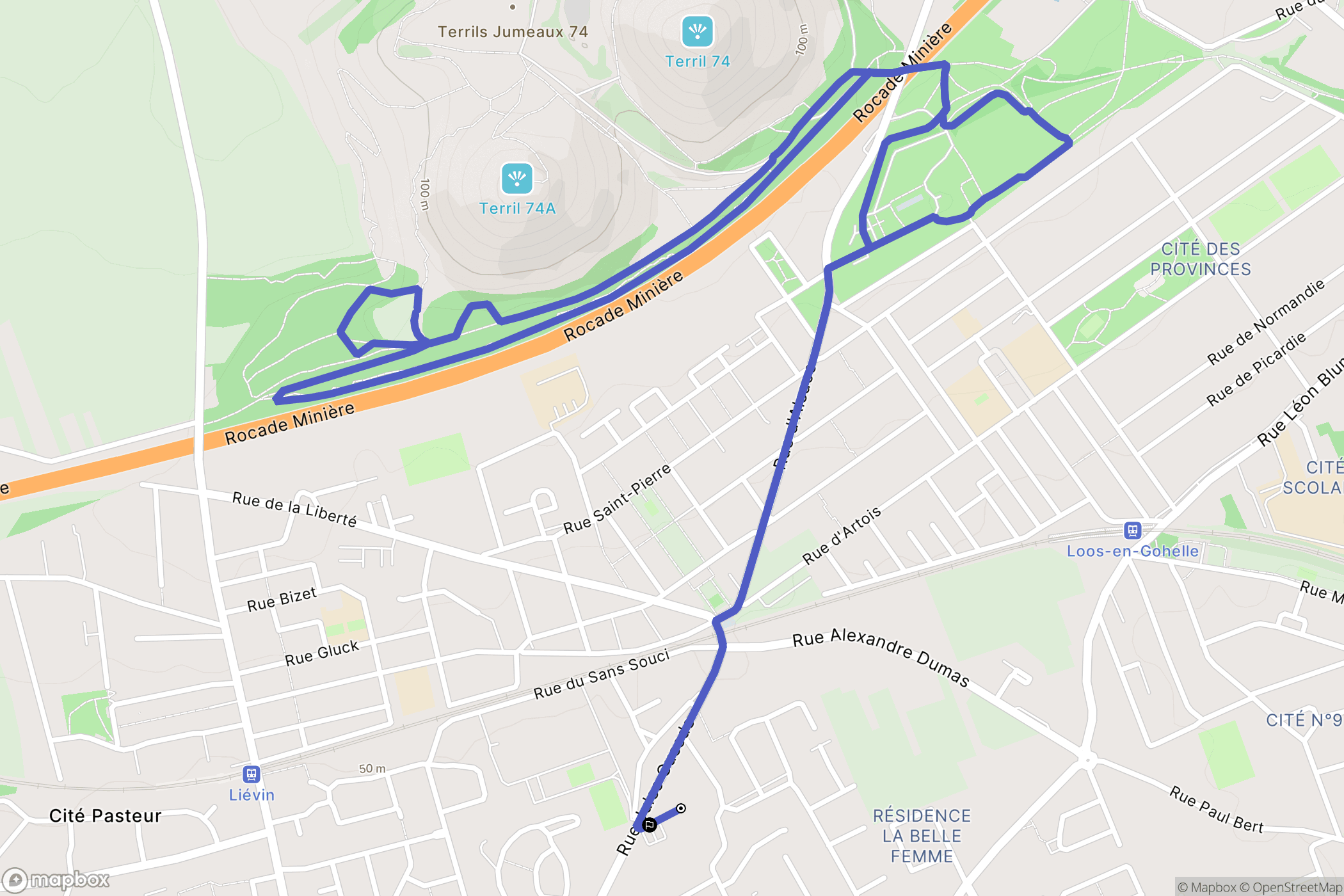 Liévin : carte du parcours de randonnée - France