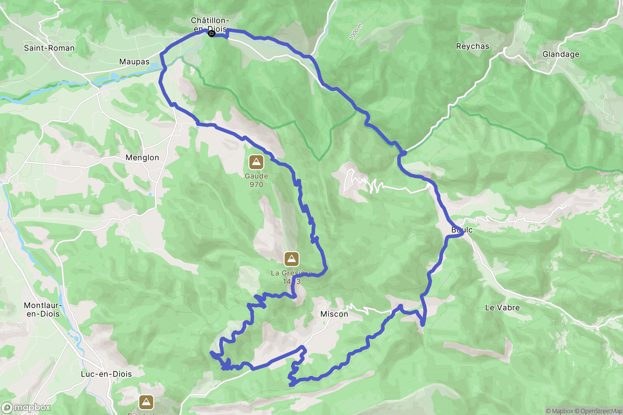 Châtillon-en-Diois : carte du parcours de randonnée - France