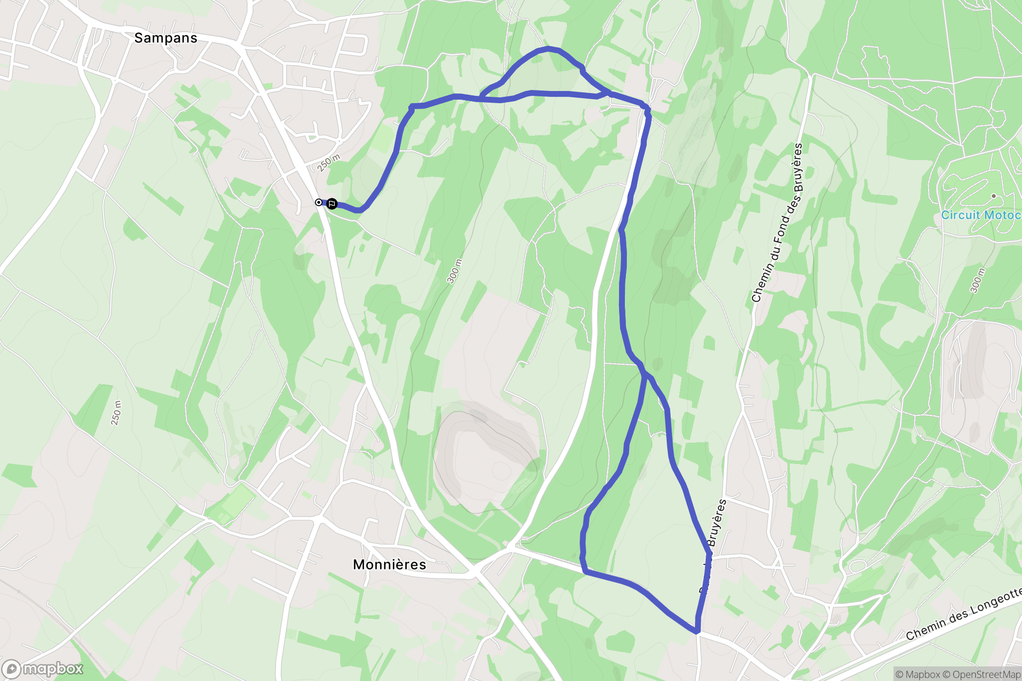 Sampans : carte du parcours de randonnée - France