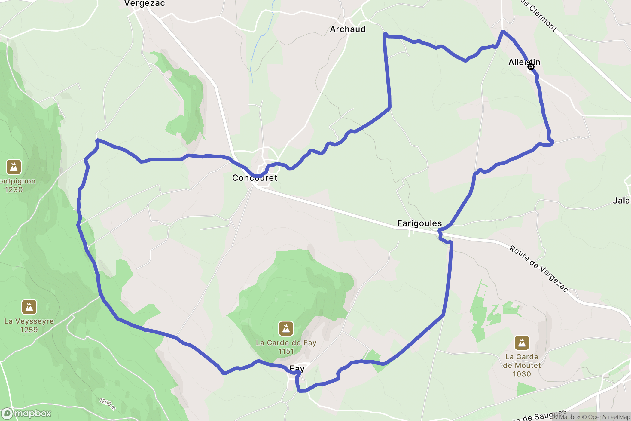 Vergezac : carte du parcours de randonnée - France