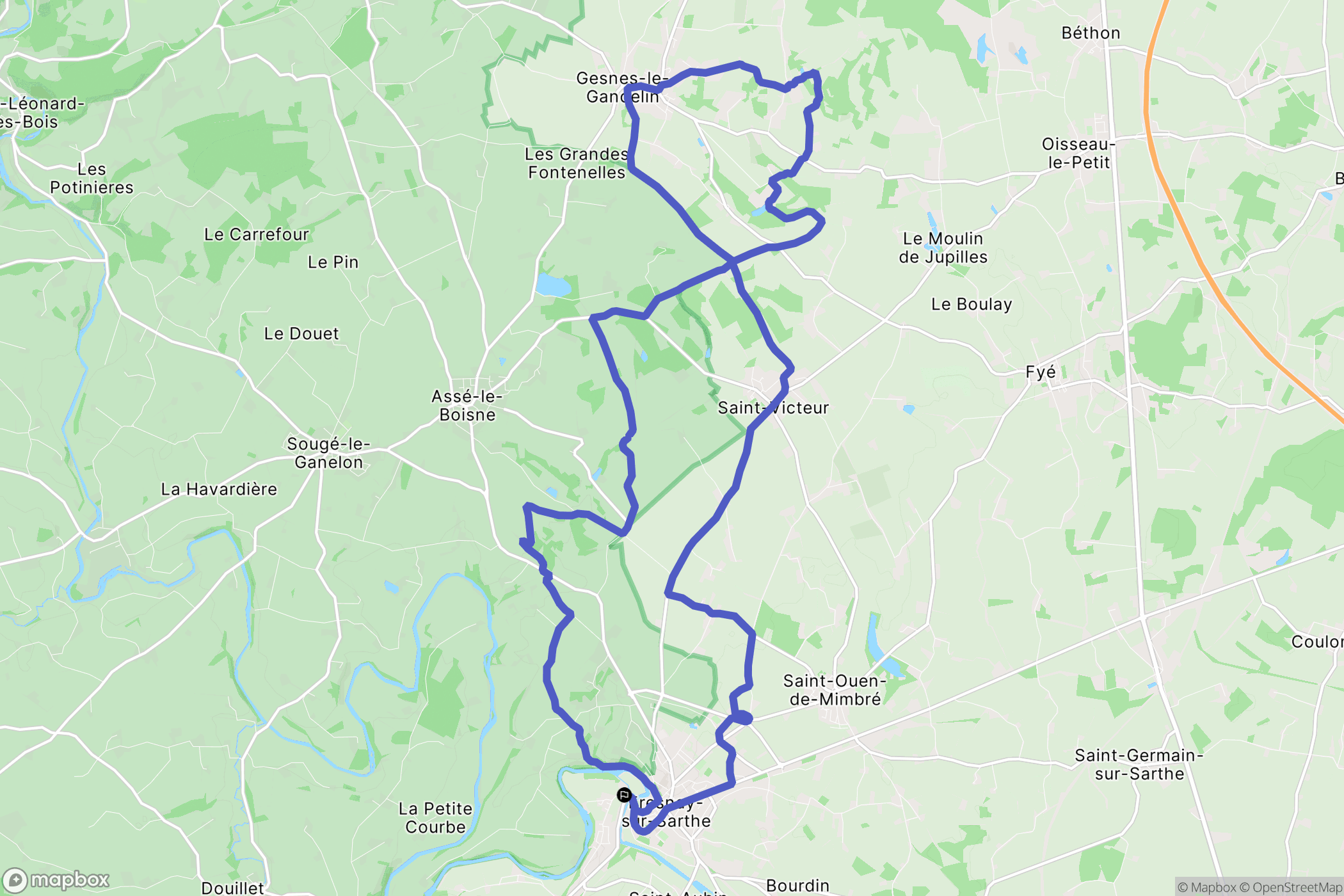 Fresnay-sur-Sarthe : carte du parcours de randonnée - France