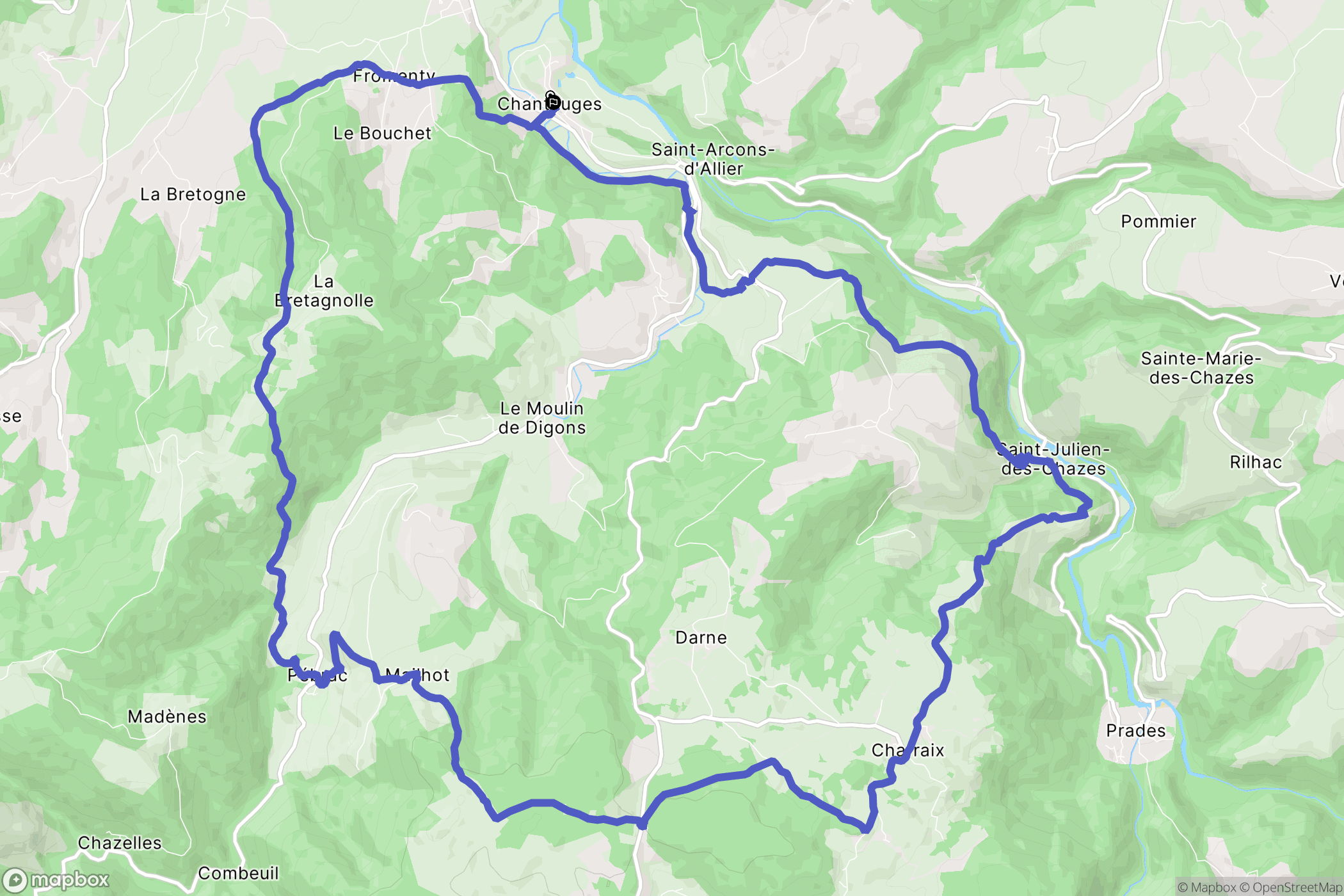Chanteuges : carte du parcours de randonnée - France