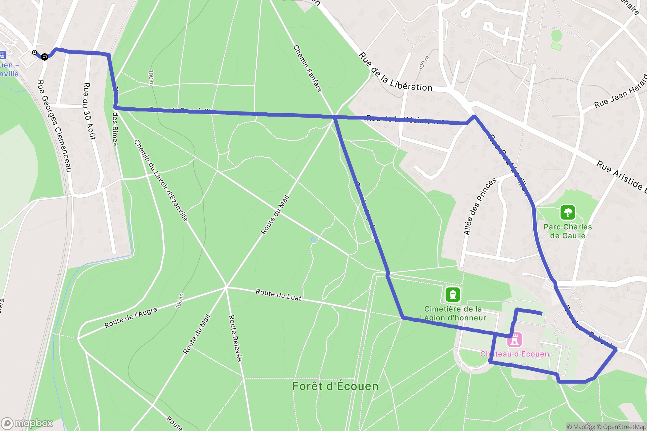 Écouen : carte du parcours de randonnée - France
