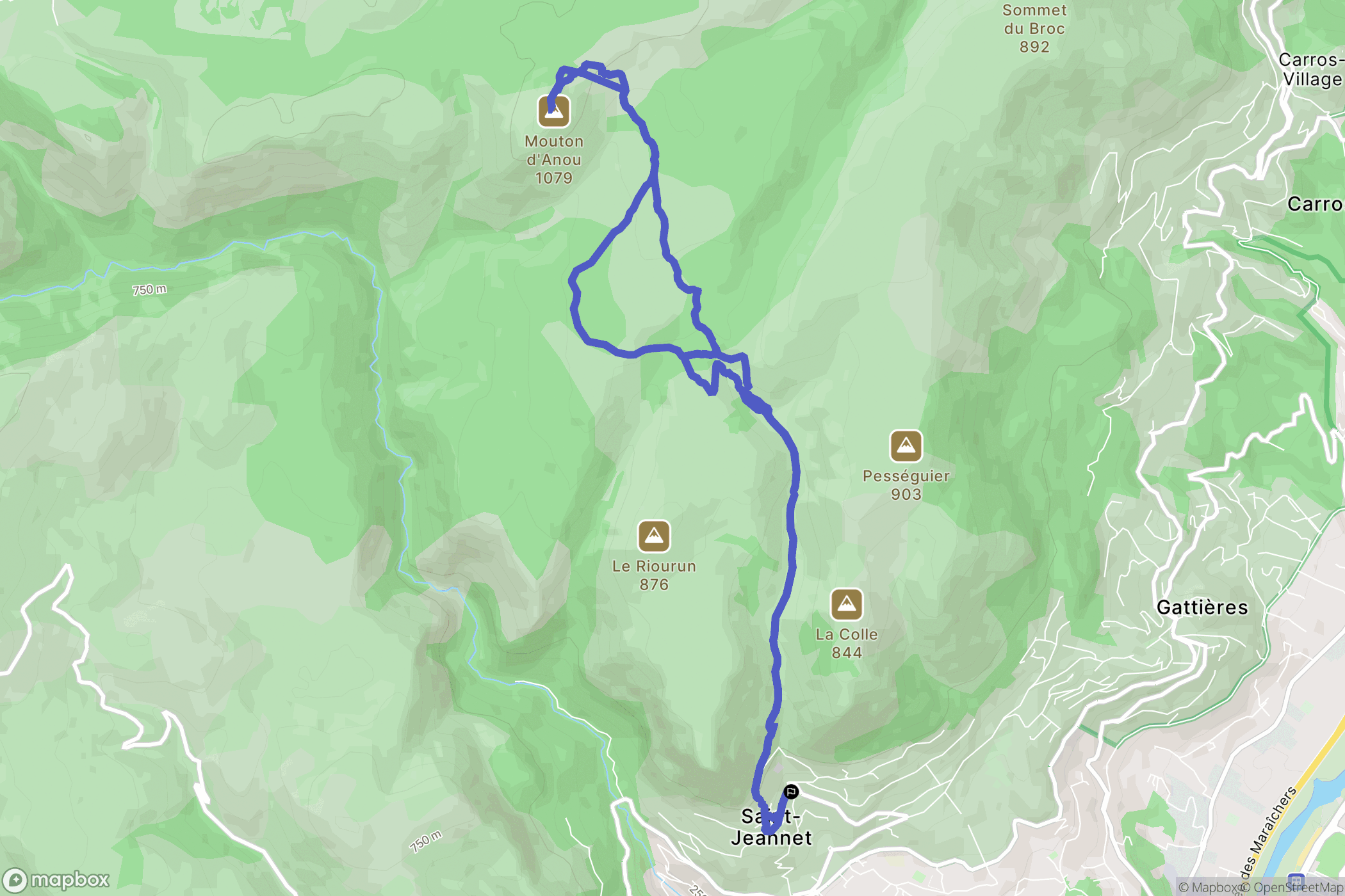 Saint-Jeannet : carte du parcours de randonnée - France