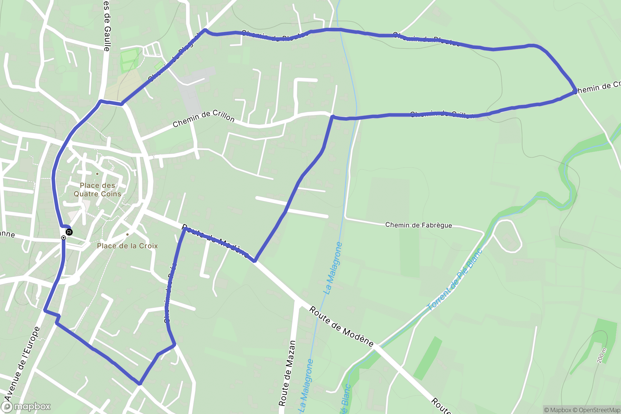 Caromb : carte du parcours de randonnée - France