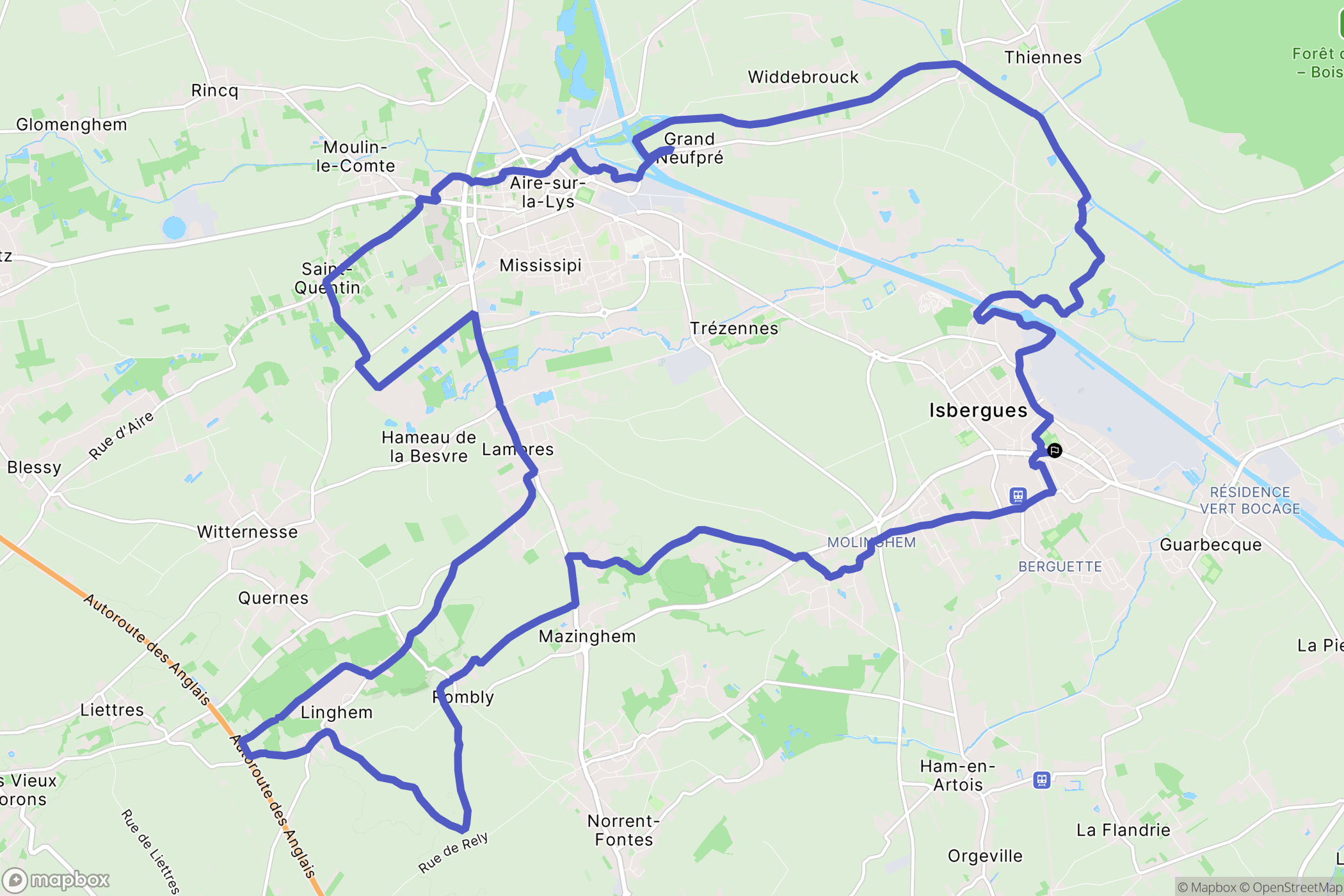 Isbergues : carte du parcours de randonnée - France