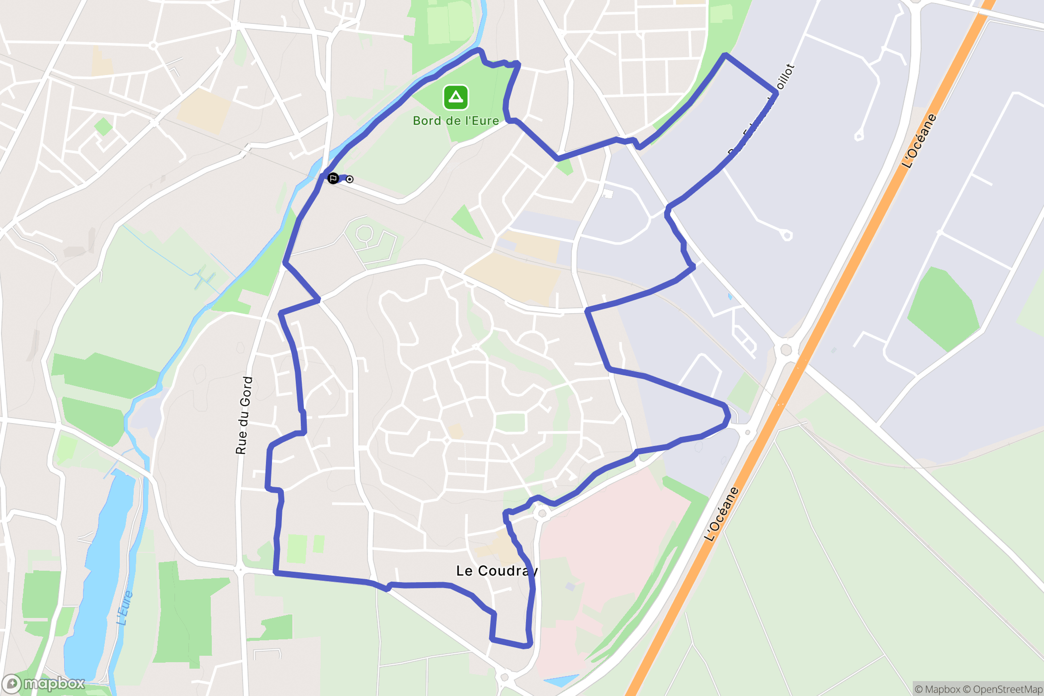 Chartres : carte du parcours de randonnée - France