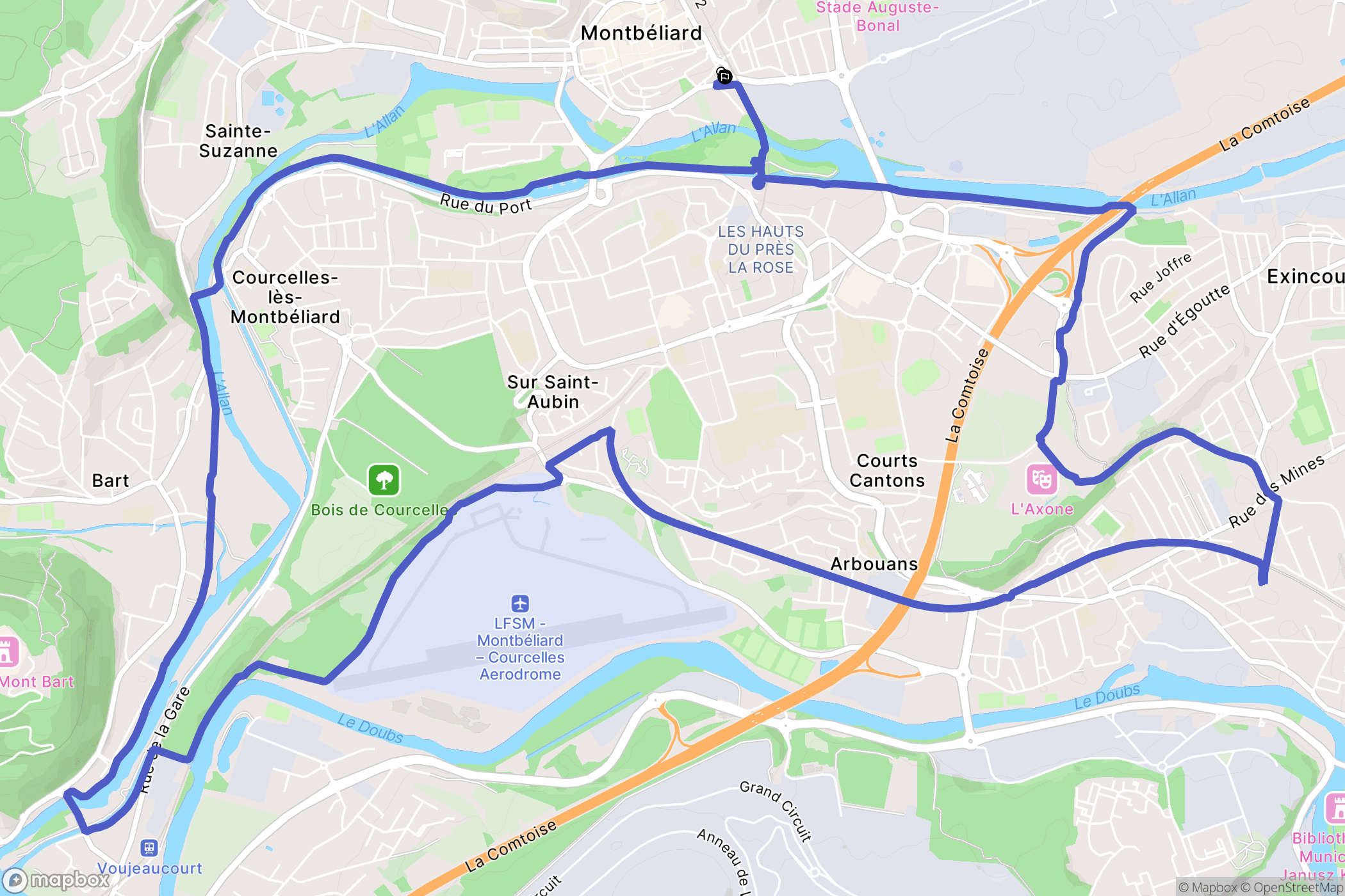 Montbéliard : carte du parcours de randonnée - France