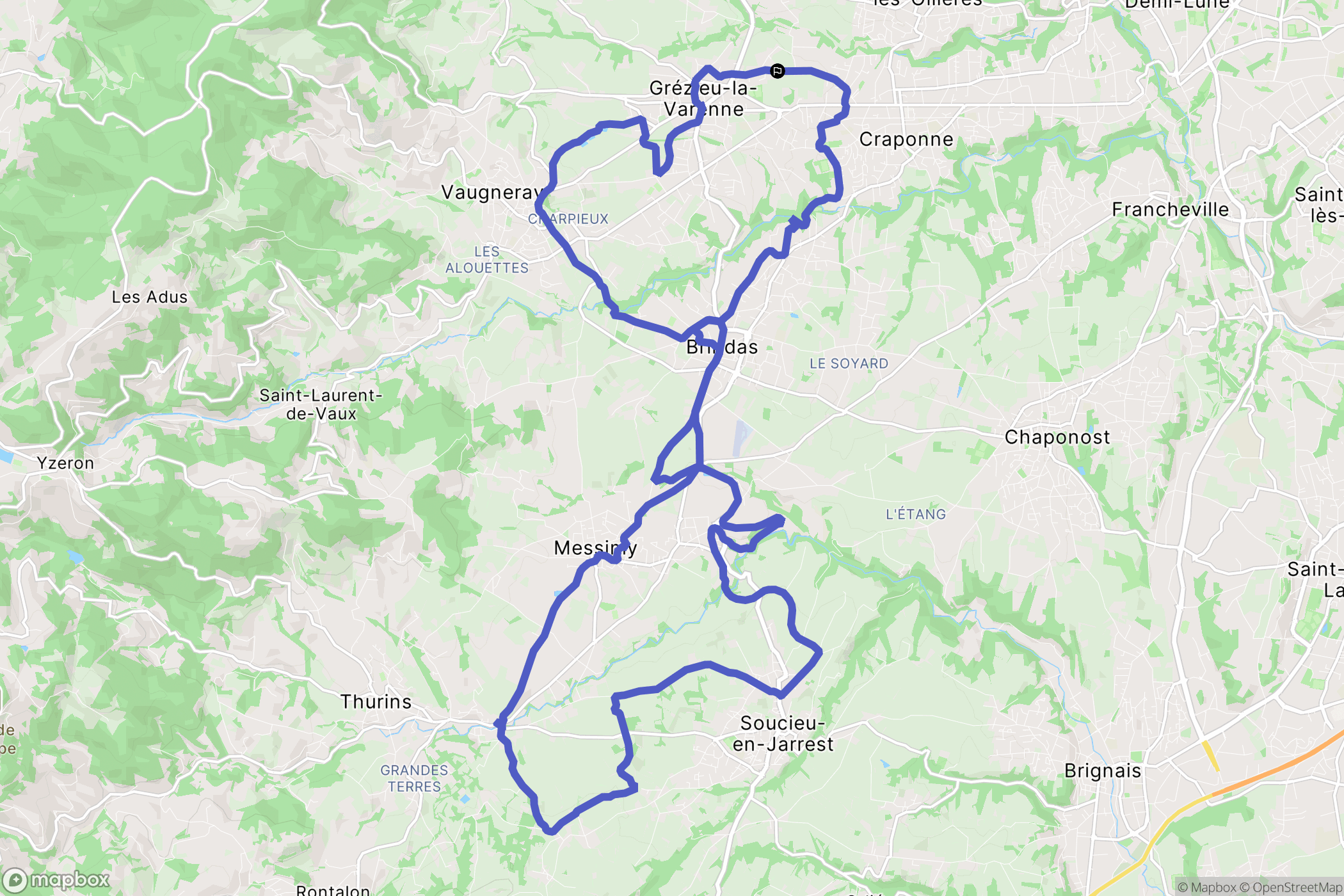 Grézieu-la-Varenne : carte du parcours de randonnée - France