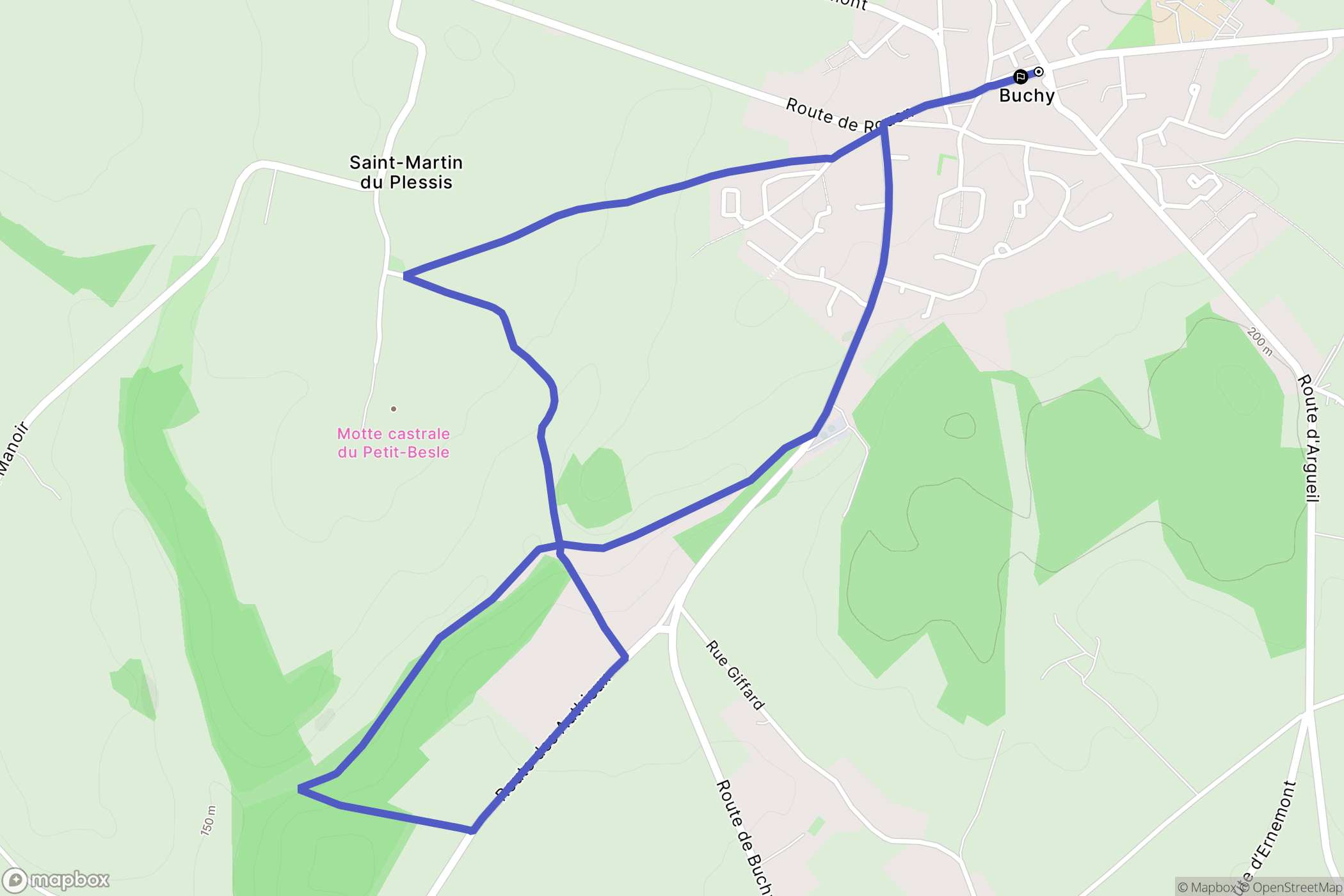 Buchy : carte du parcours de randonnée - France
