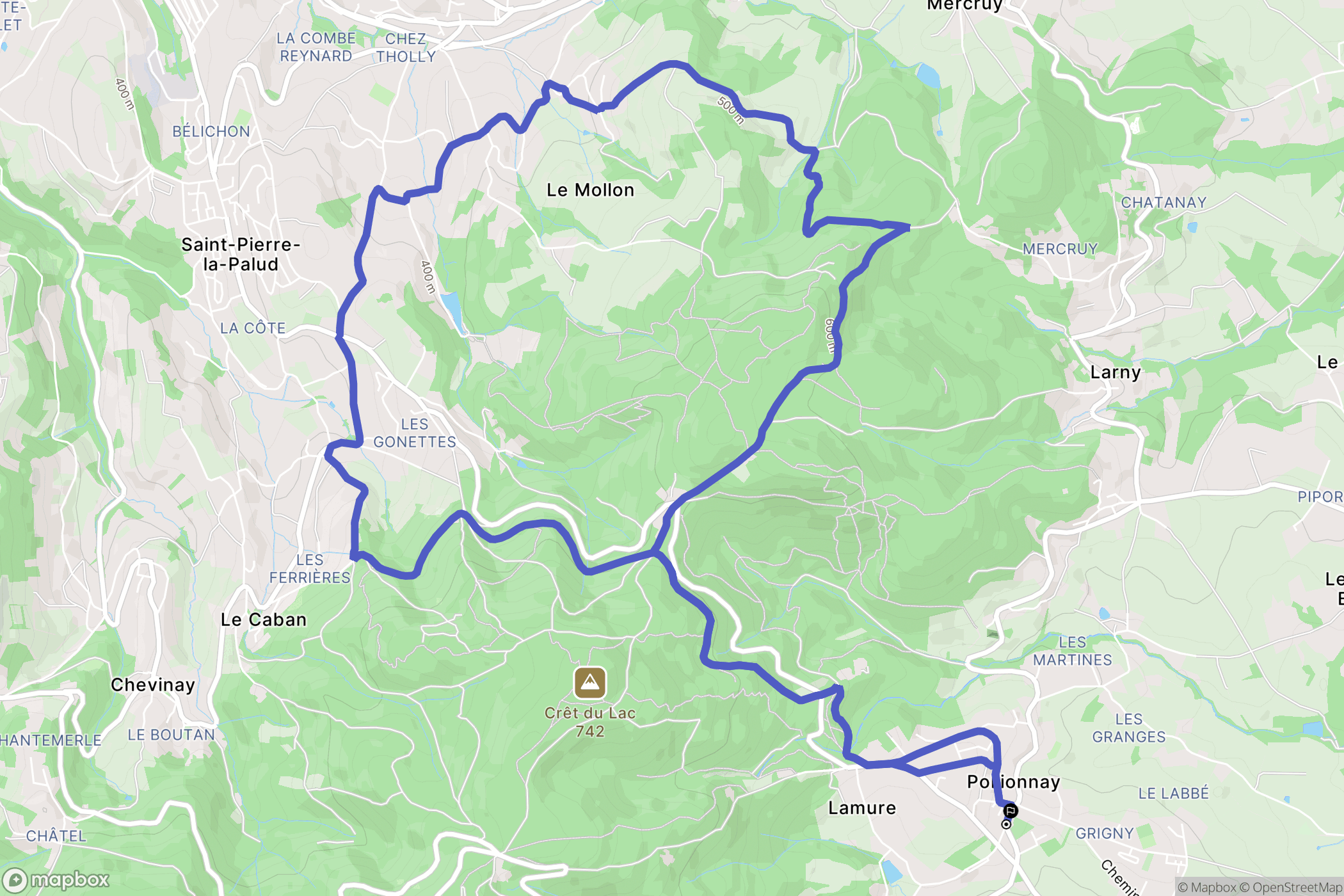 Pollionnay : carte du parcours de randonnée - France