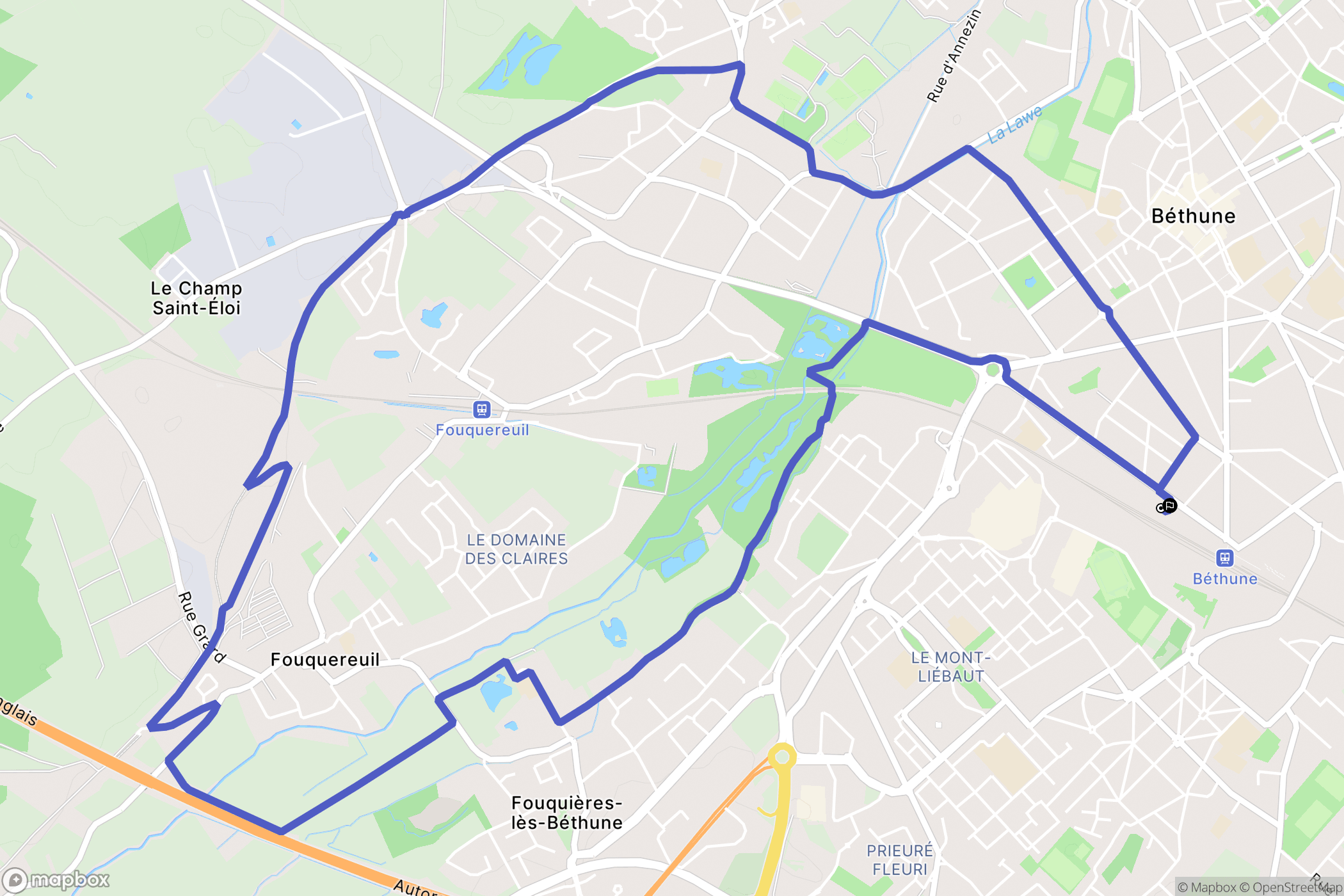 Béthune : carte du parcours de randonnée - France