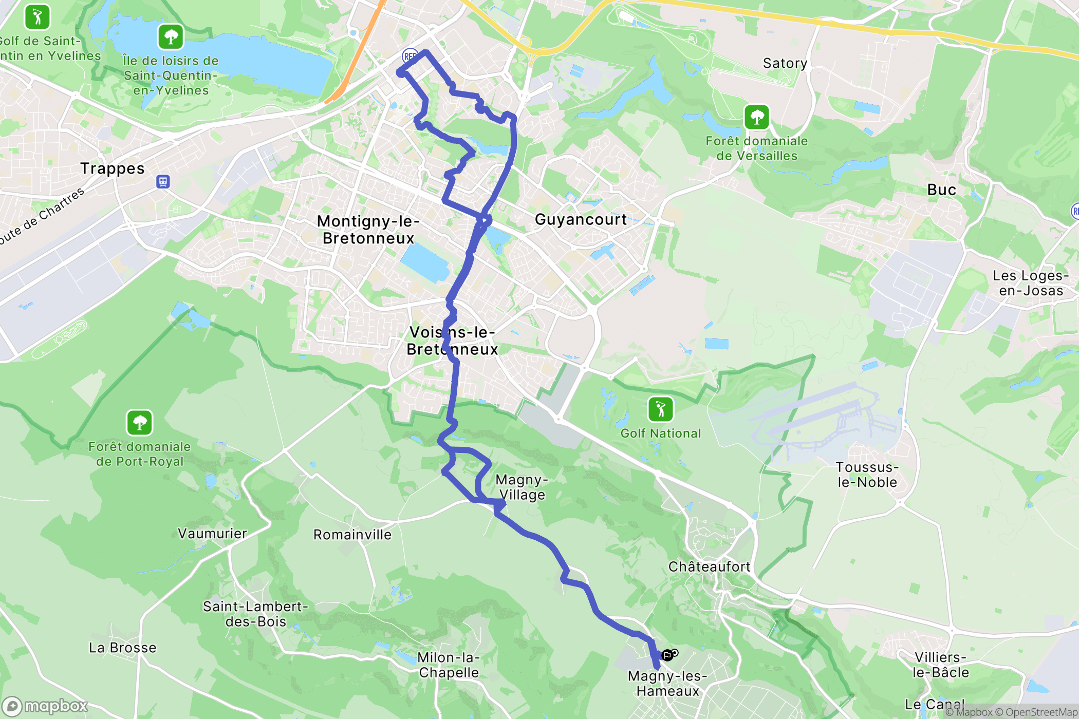 Magny les Hameaux : carte du parcours de randonnée - France