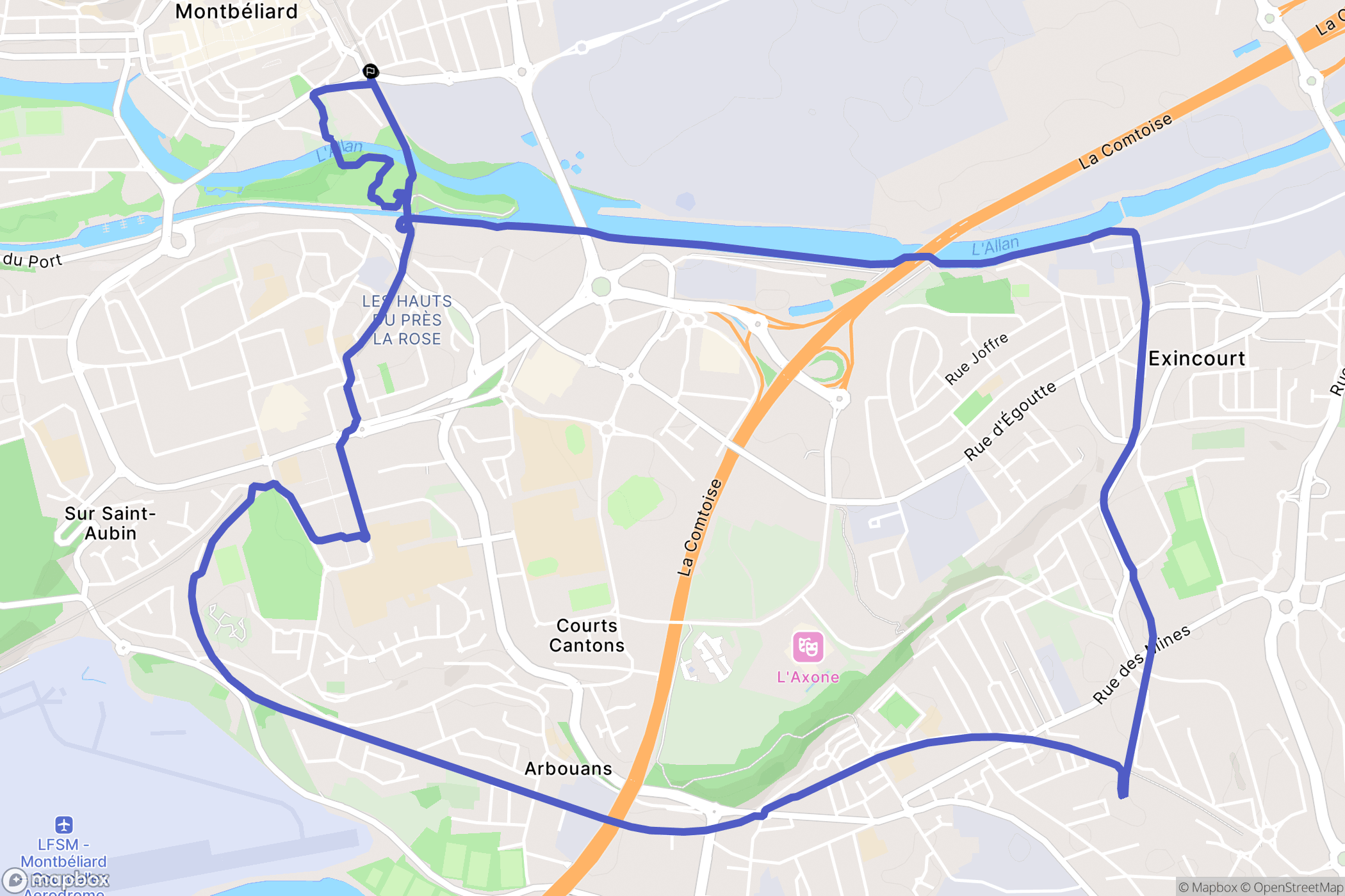 Montbéliard : carte du parcours de randonnée - France