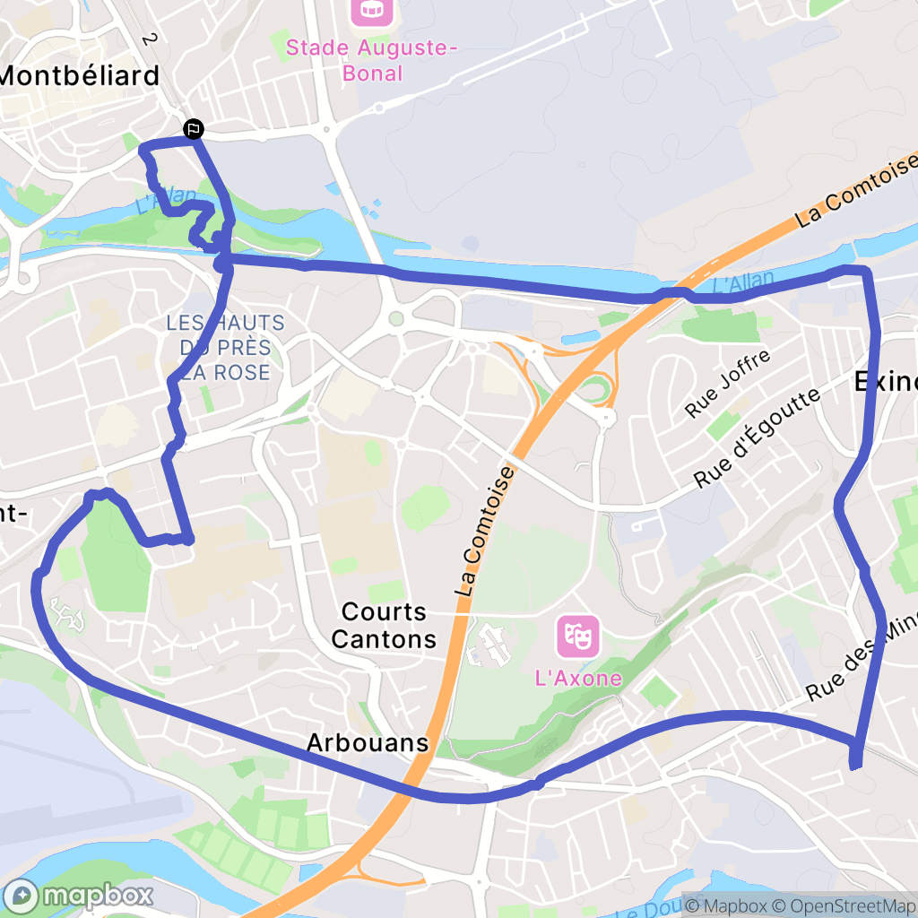 Montbéliard : carte du parcours de randonnée - France