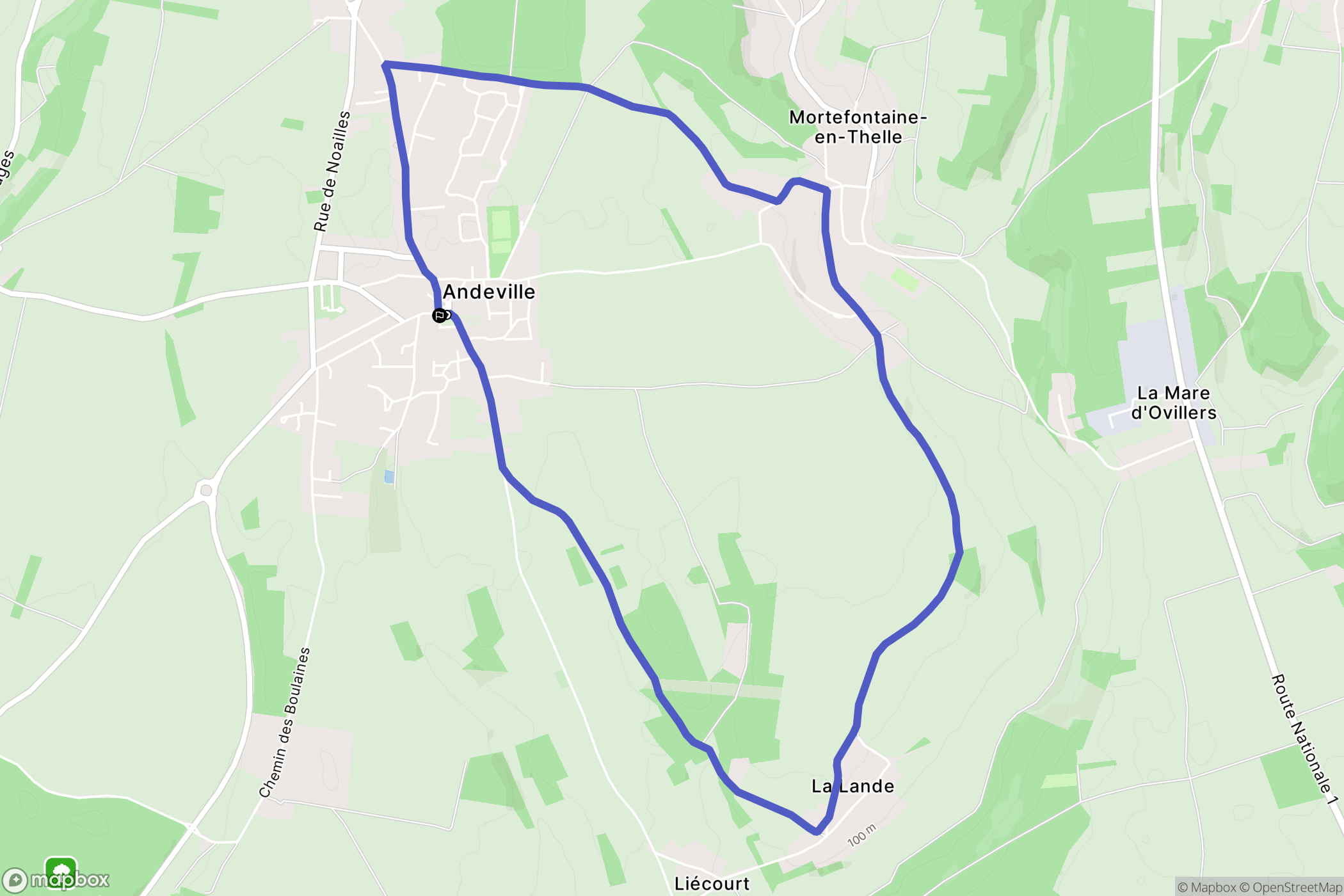 Andeville : carte du parcours de randonnée - France