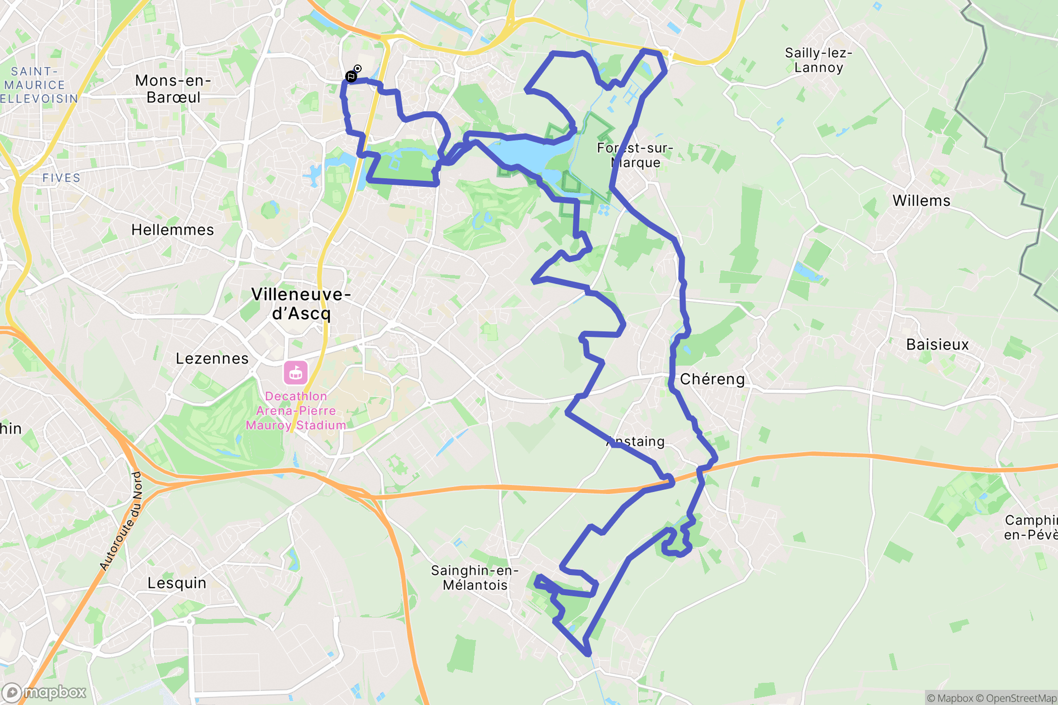 Villeneuve-d'Ascq : carte du parcours de randonnée - France